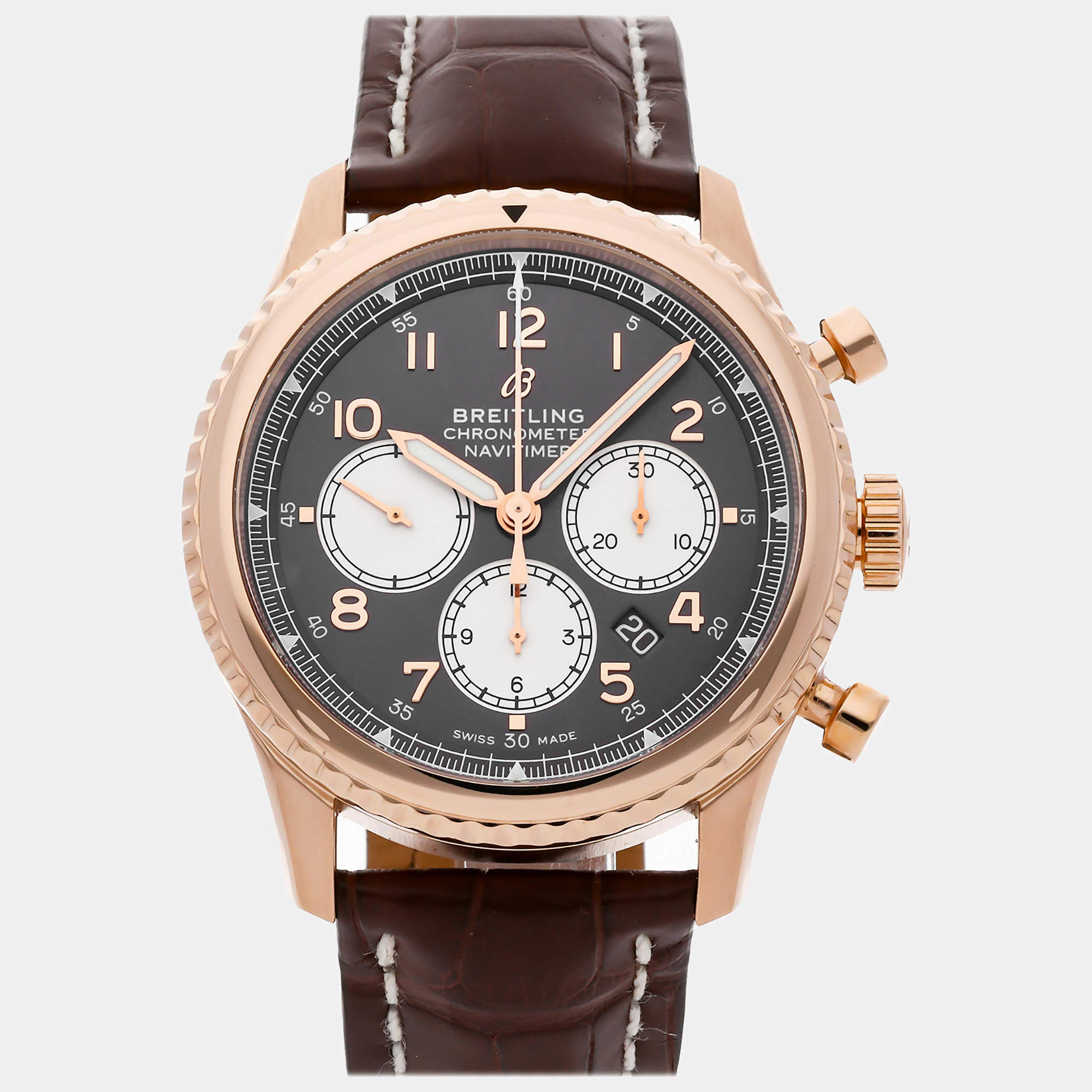Breitling Brown 18k Rose Gold Navitimer RB0117131Q1P1 Automatic Men's Wristwatch 43 mm