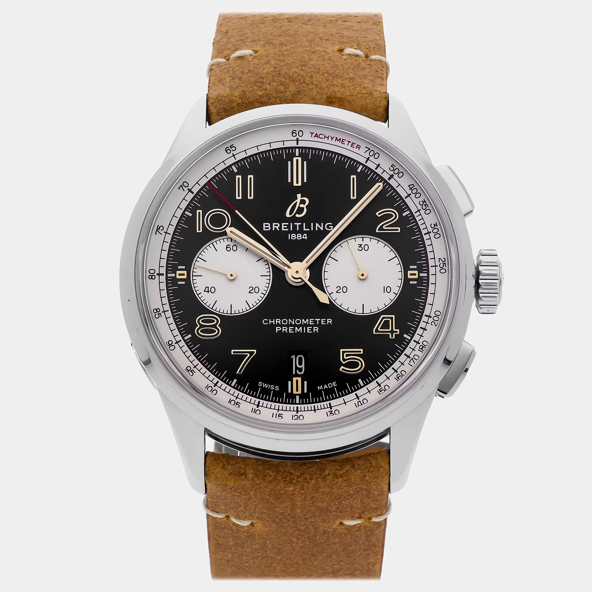 Pre Owned Breitling Black Stainless Steel Premier Automatic Men's Wristwatch 42 mm