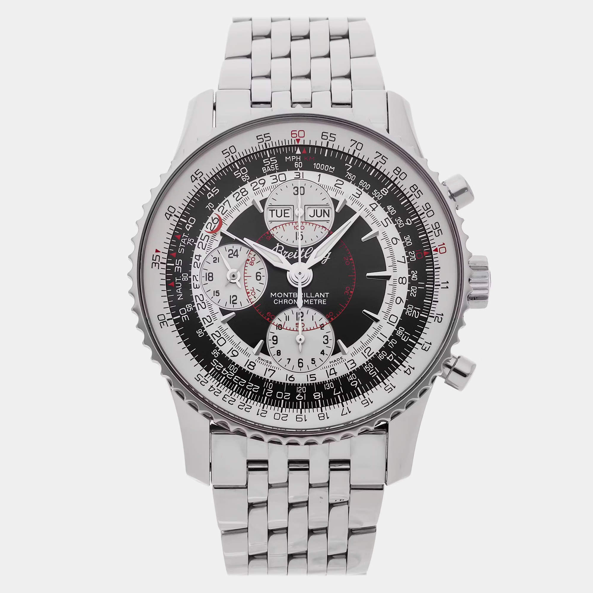 Breitling Black Stainless Steel Montbrillant A2133012/B993 Automatic Men's Wristwatch 43 mm