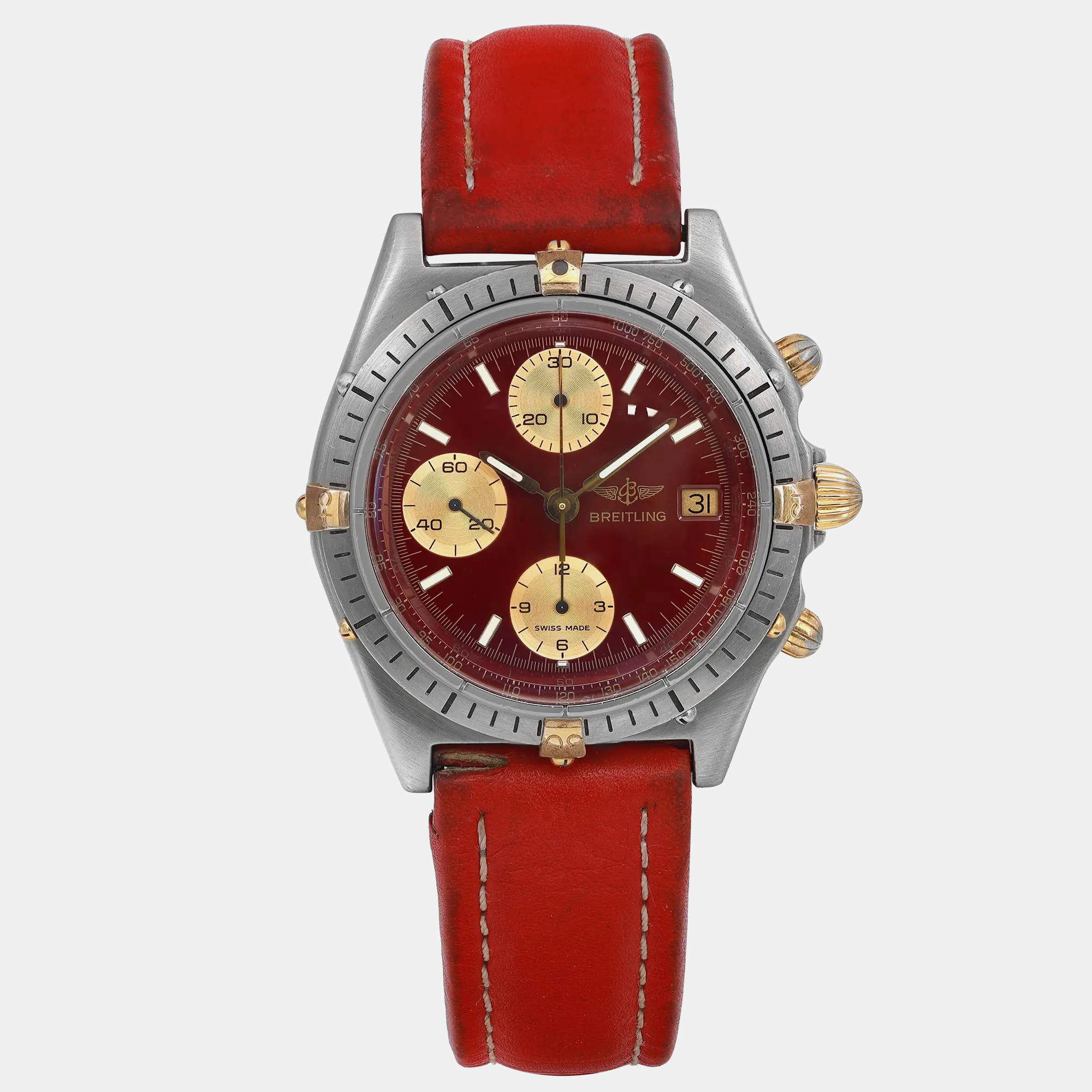 Breitling Red Stainless Steel Chronomat  81950 Automatic  Men's Wristwatch 39mm