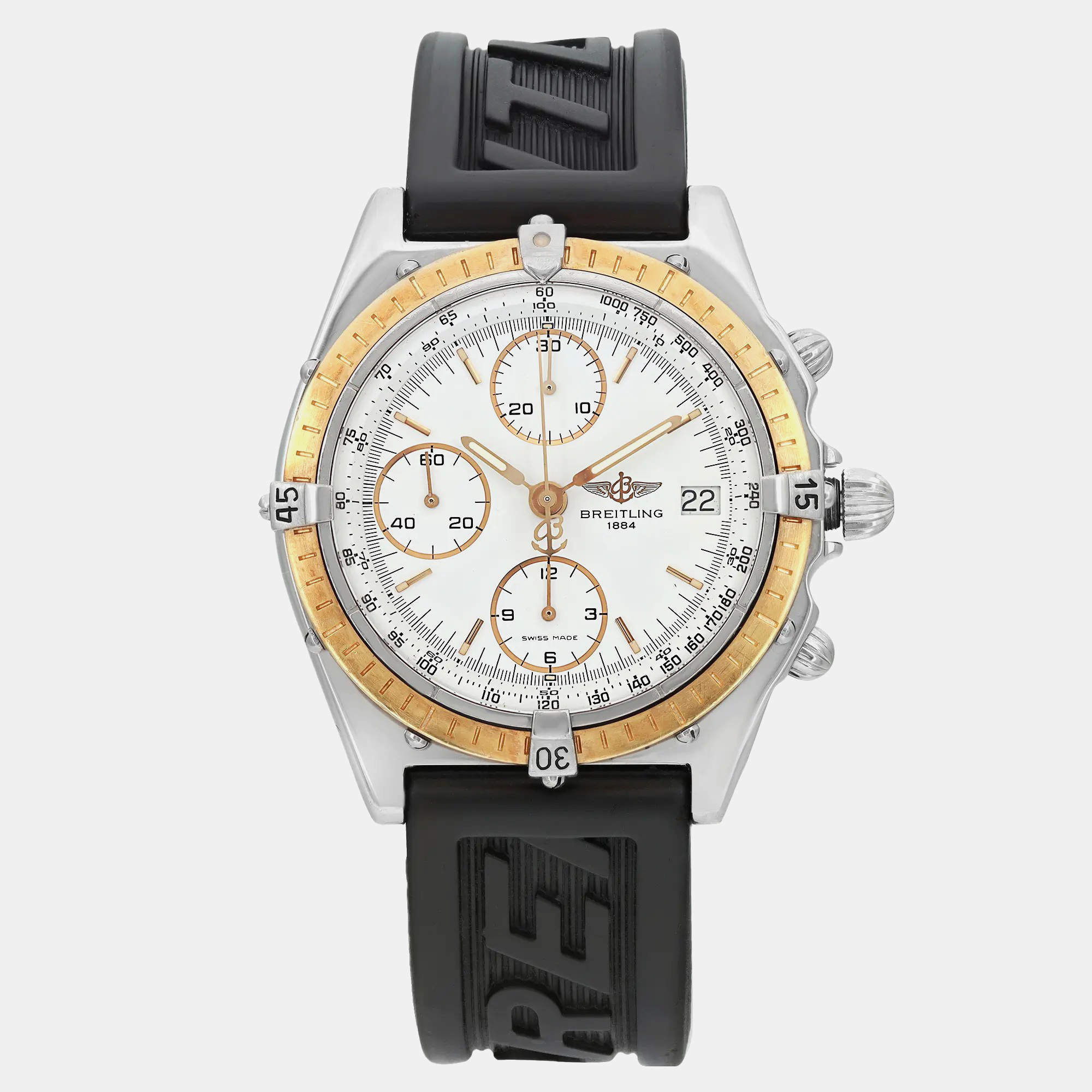 Breitling White 18K Gold Stainless Steel Chronomat  D13047 Automatic  Men's Wristwatch 40mm