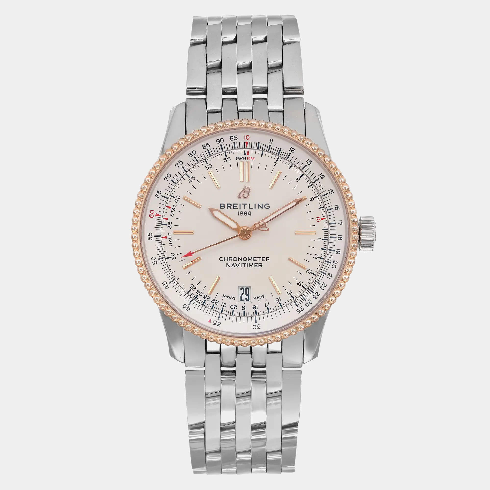 Pre Owned Breitling White 18K Gold Stainless Steel Navitimer U17325211G1A1 Automatic  Men's Wristwatch 38mm