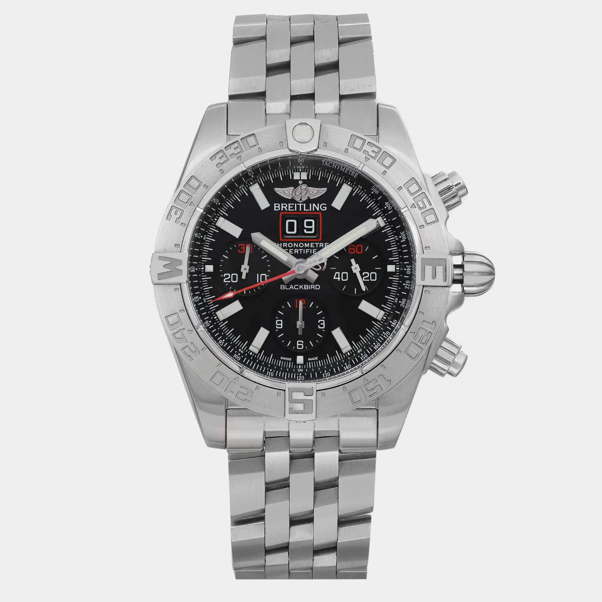 Breitling Black Stainless Steel Chronomat Blackbird A4436010/BB71SS Automatic Men's Wristwatch 44 mm