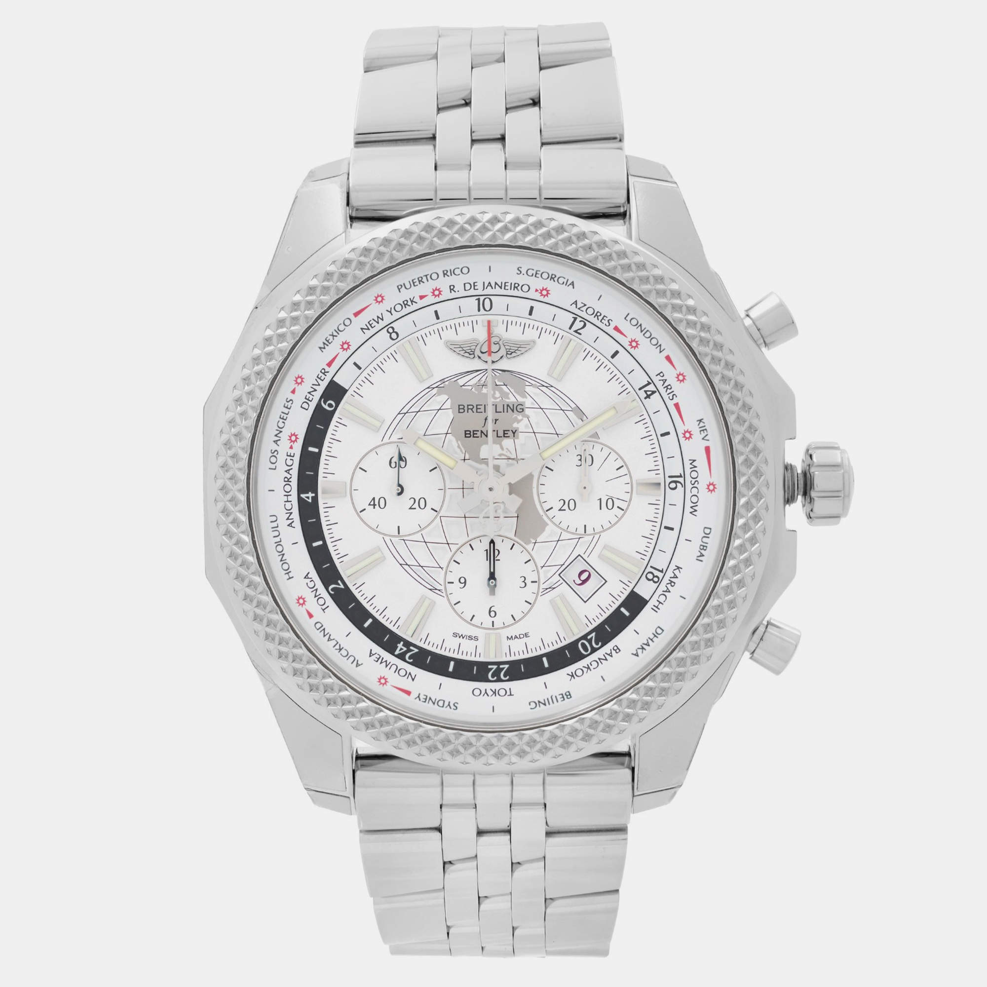 Breitling White Stainless Steel Bentley 05 Unitime AB0521U0/A768-990A Automatic Men's Wristwatch 49 mm