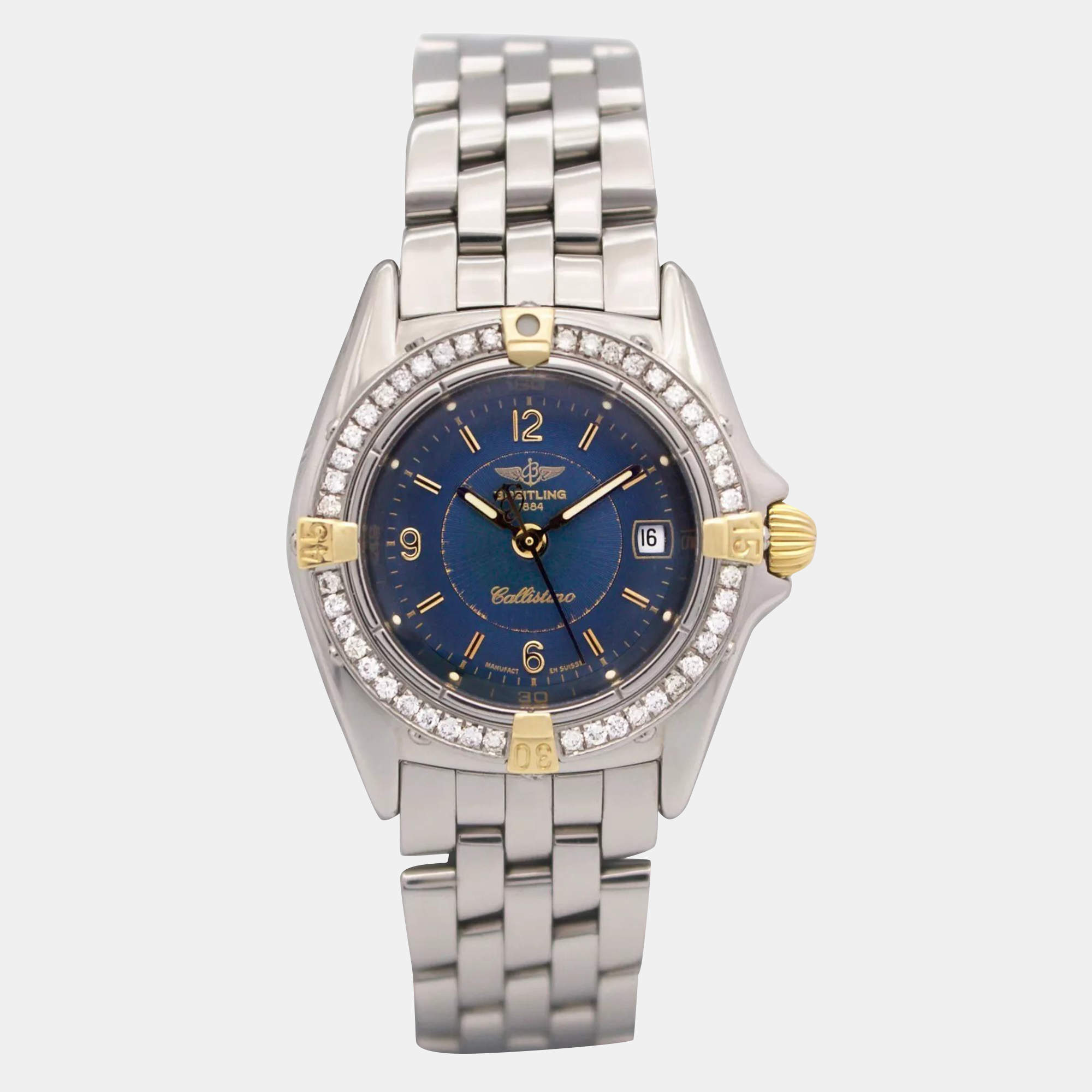 Breitling Customised Blue 0.50CT Diamond Stainless Steel Callistino B52045 Quartz Women's Wristwatch 28mm