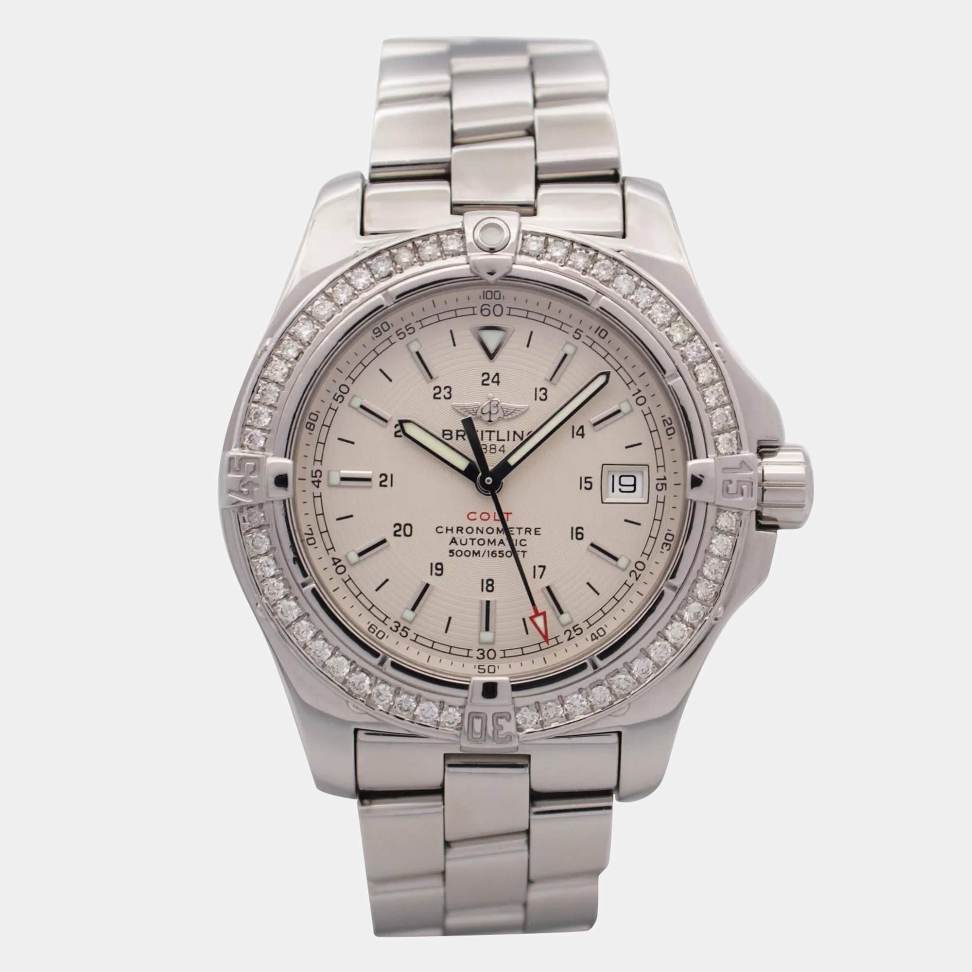 Breitling Customised White 0.90CT Diamond Stainless Steel Colt A17380 Automatic Men's Wristwatch 41mm