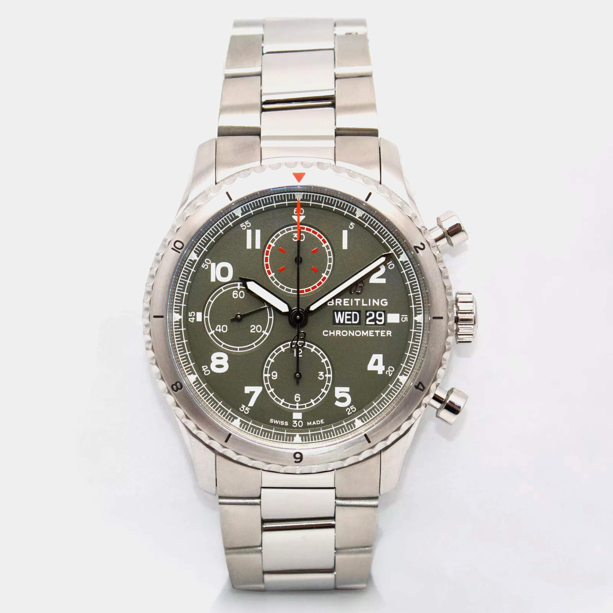 Breitling Red Stainless Steel Aviator A13316 Automatic Men's Wristwatch 43mm