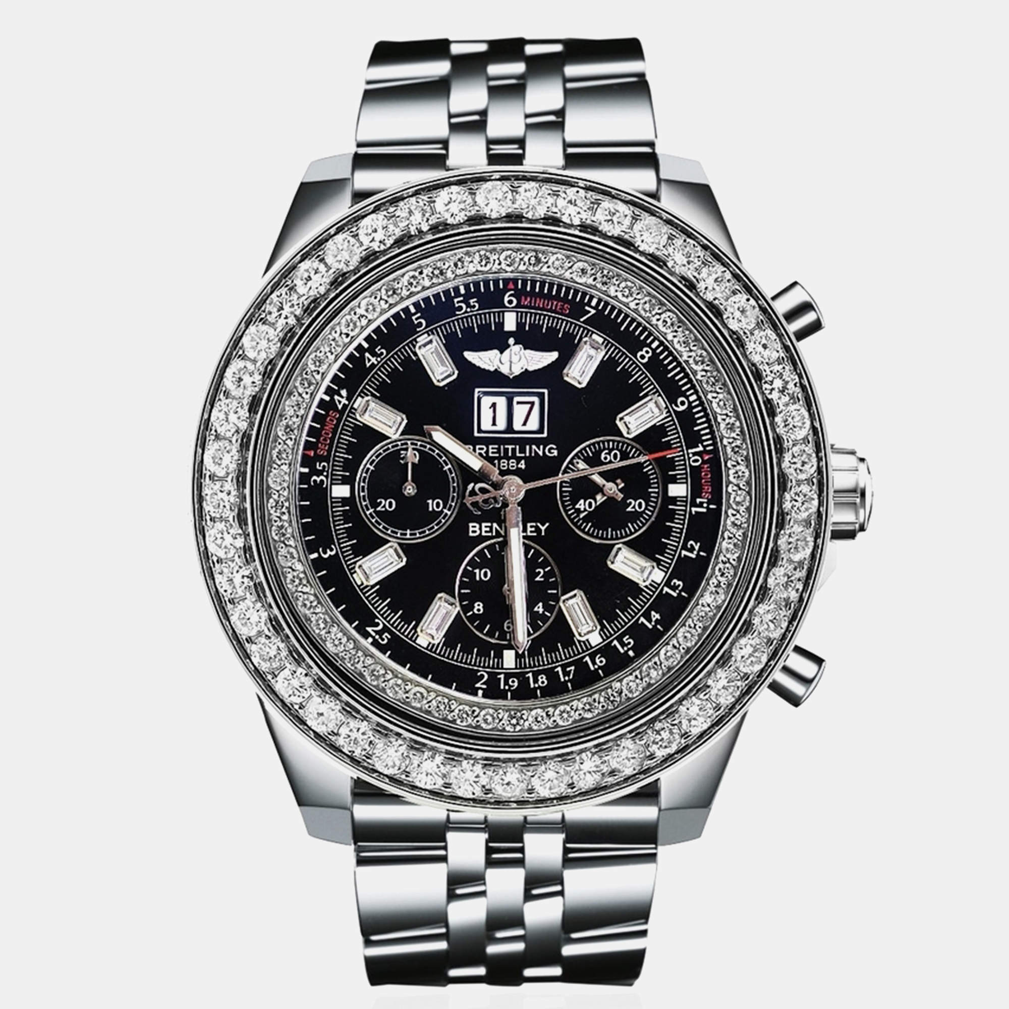 Breitling Customised Black 12.00 CT Diamond Stainless Steel Bentley A4436412 Automatic Men's Wristwatch 51 mm