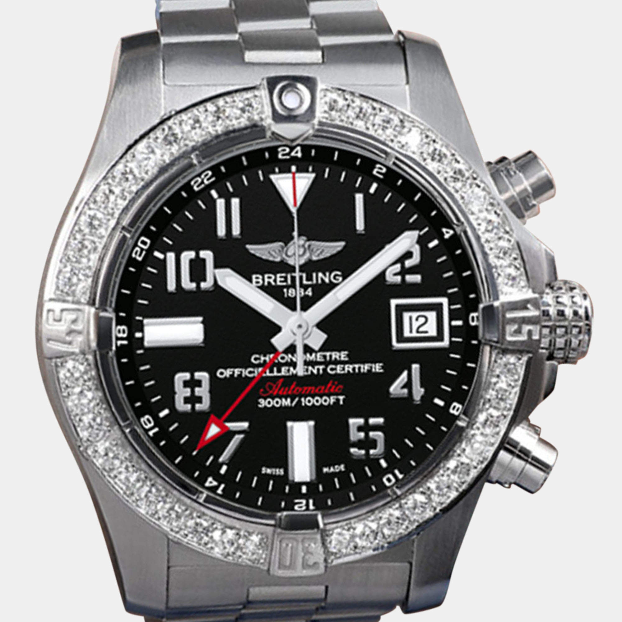 Breitling Customised Black Diamond Stainless Steel Avenger II A13381 Automatic Men's Wristwatch 43mm