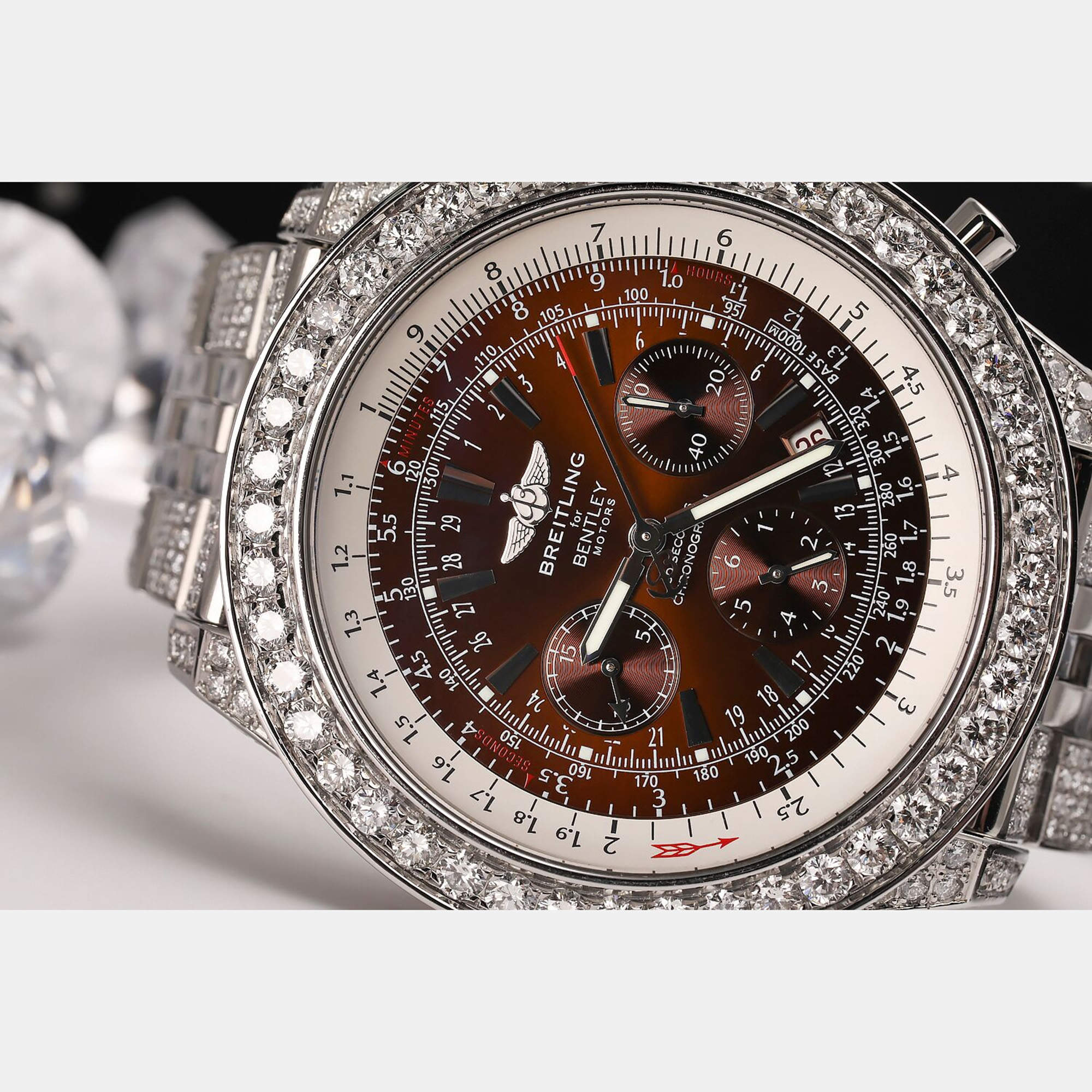 Breitling Customised 20.00CT Diamond Stainless Steel Bentley A25362 Automatic Men's Wristwatch 48mm
