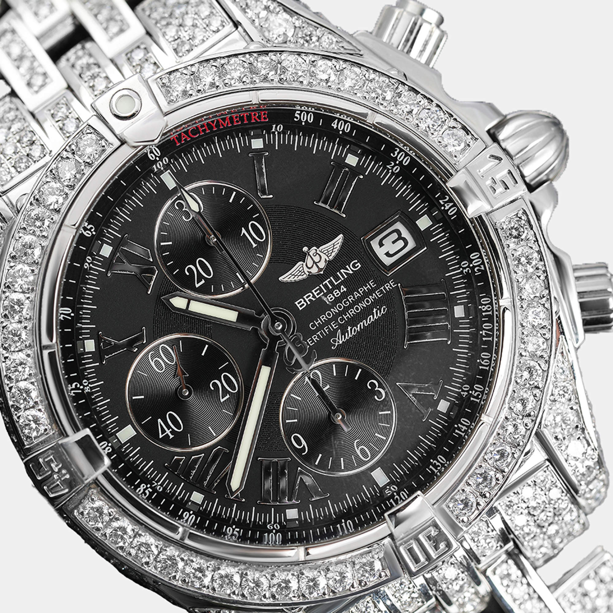 Breitling Customised Black 15CT Diamond Stainless Steel Chronomat Automatic Men's Wristwatch 44 mm
