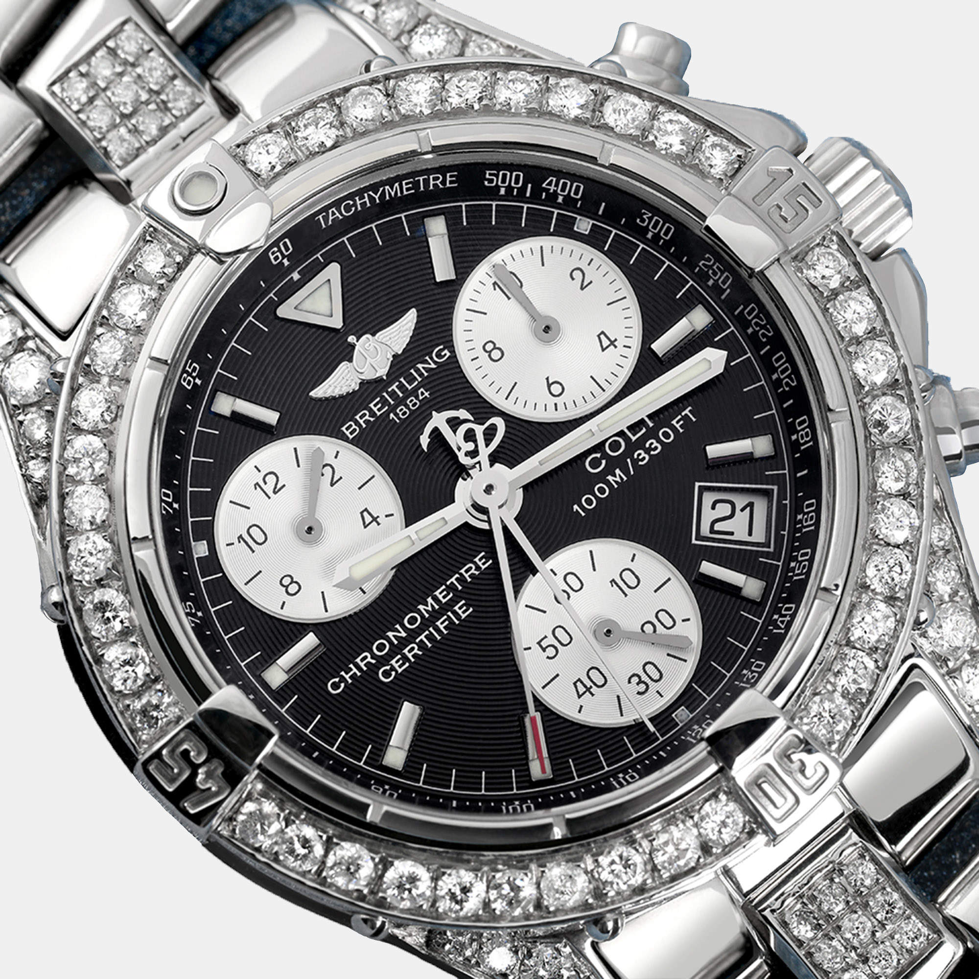 Breitling Customised Black Diamond Stainless Steel Colt A73350 Quartz Men's Wristwatch 38 mm