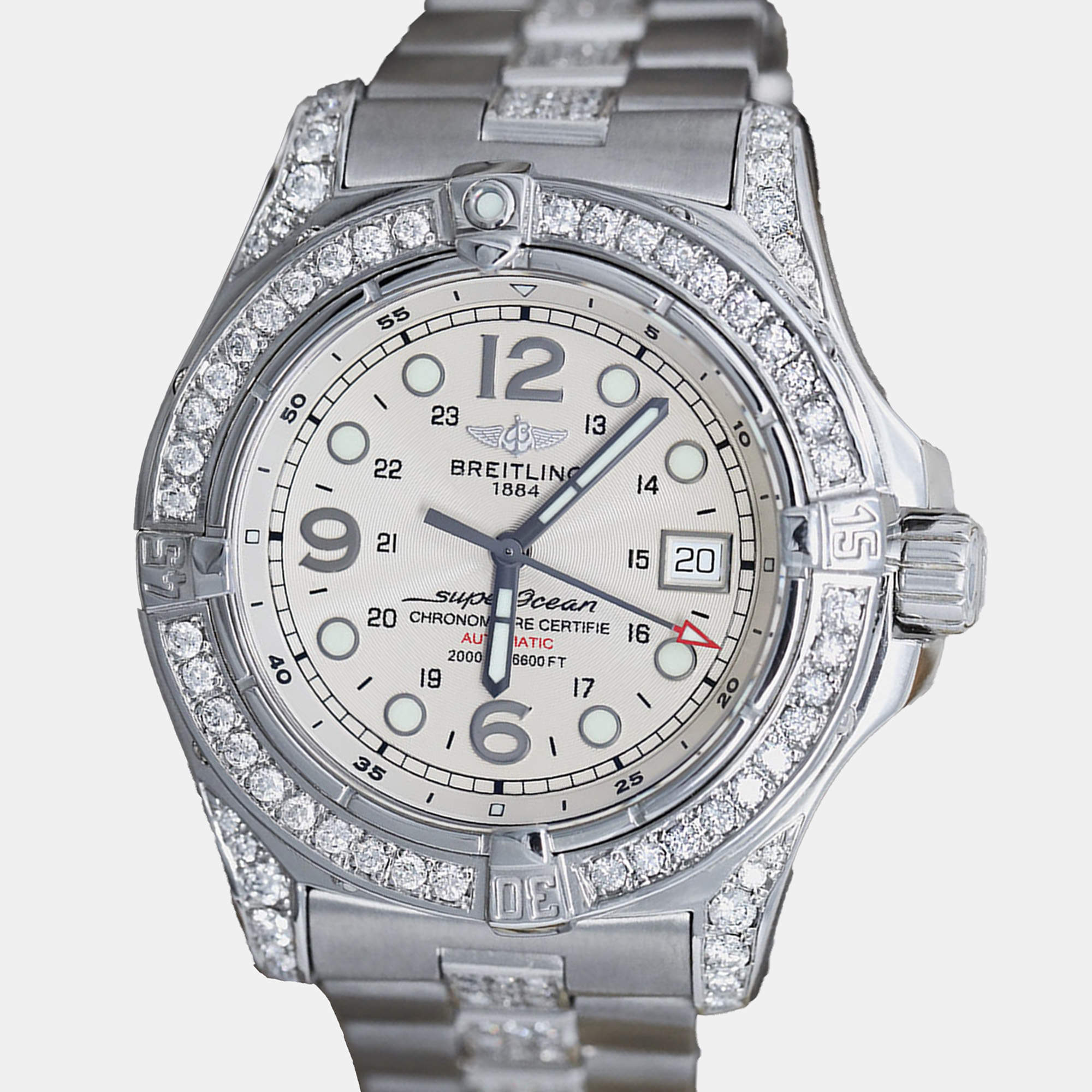 Breitling Customised Ivory Diamond Stainless Steel Aeromarine Superocean Automatic Men's Wristwatch 44 mm