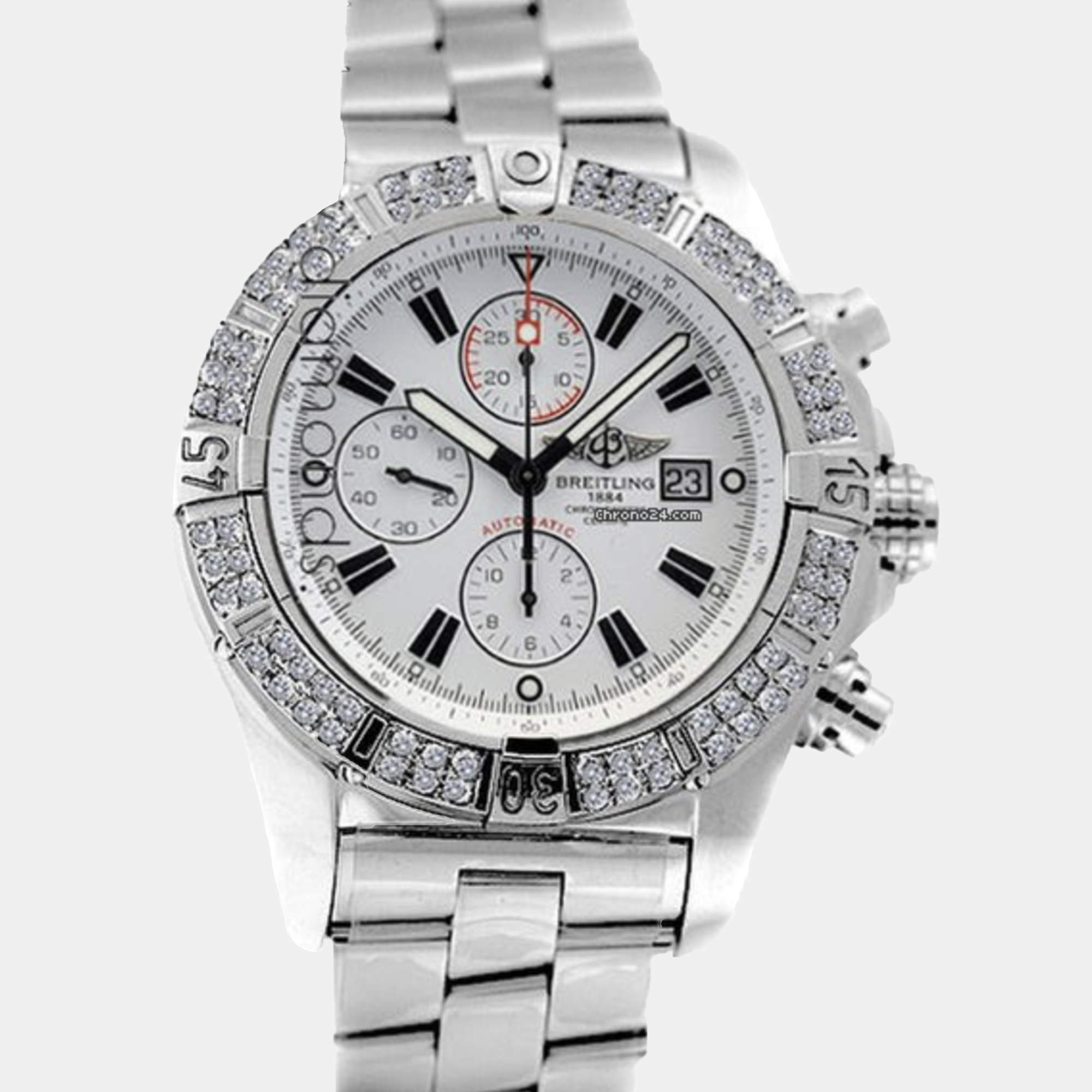 Breitling Customised White 2.00 Ct Diamond Stainless Steel Aeromarine Super Avenger A13370 Automatic Men's Wristwatch 40mm