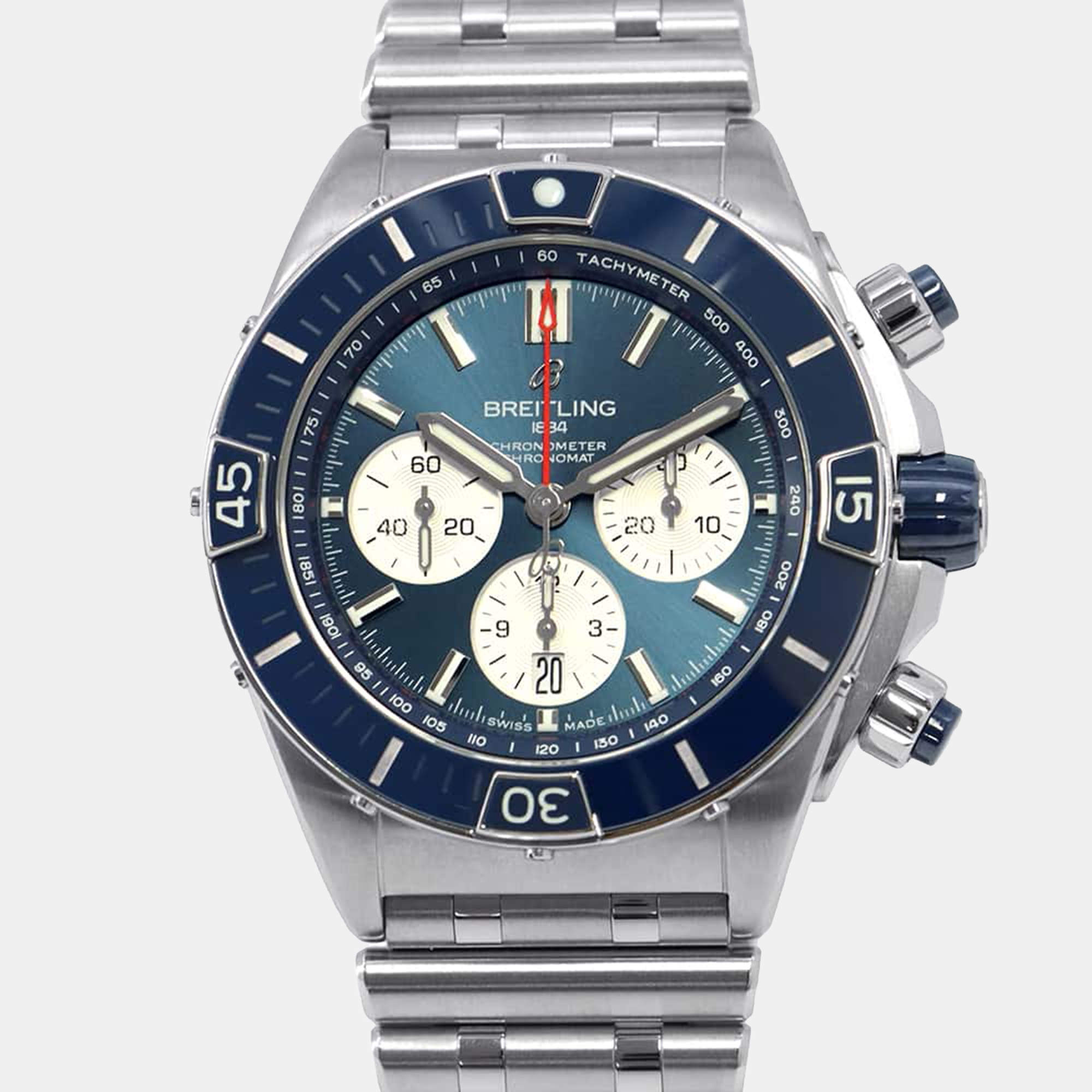 Breitling Blue Stainless Steel Super Chronomat AB0136161C1A1/AB0136 Automatic Men's Wristwatch 44 mm