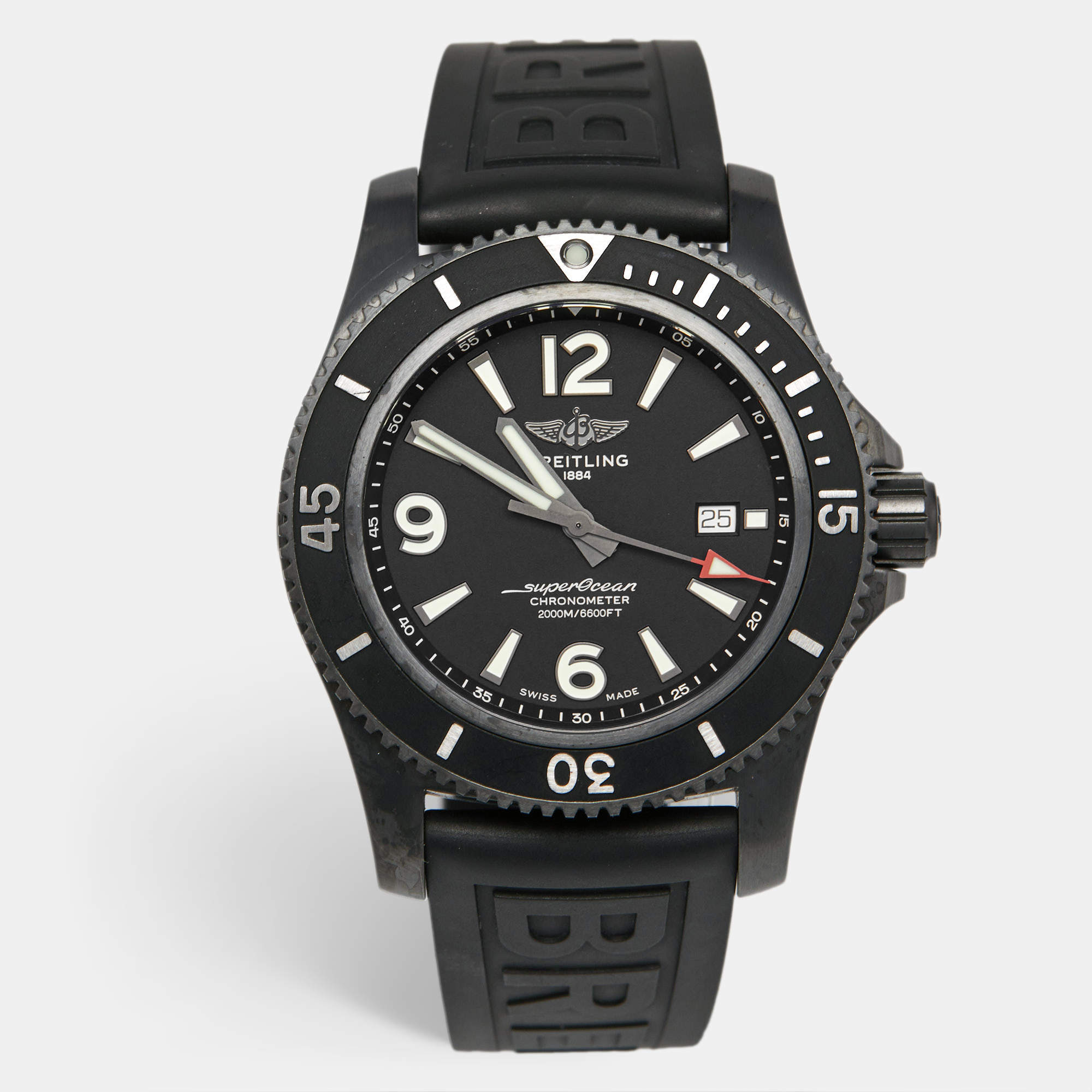Breitling Black PVD Coated Stainless Steel Rubber Superocen II M17368B71B1S1 Men's Wristwatch 46 mm