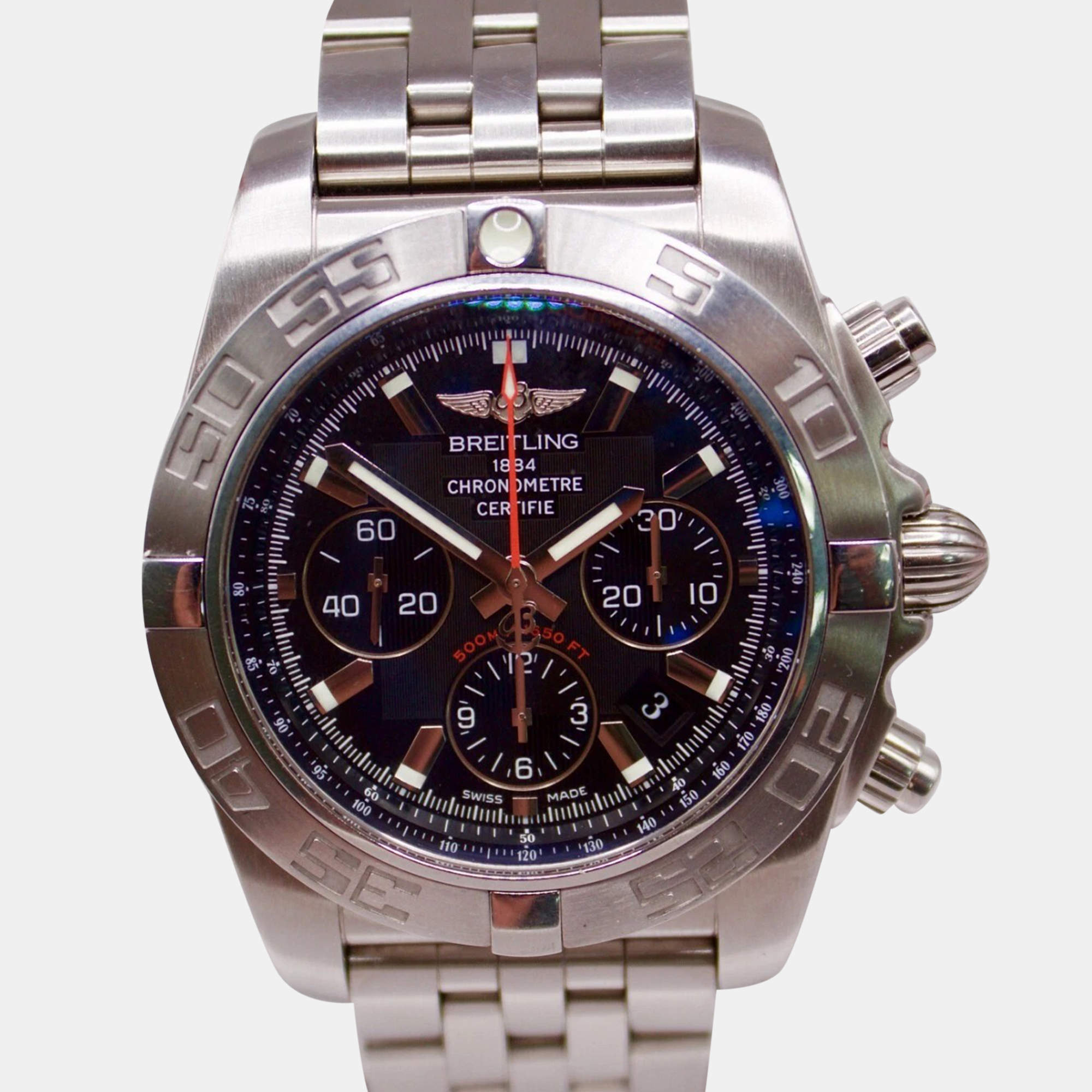 Breitling Black Stainless Steel Chronomat Automatic Chronograph Men's Wristwatch 44 mm