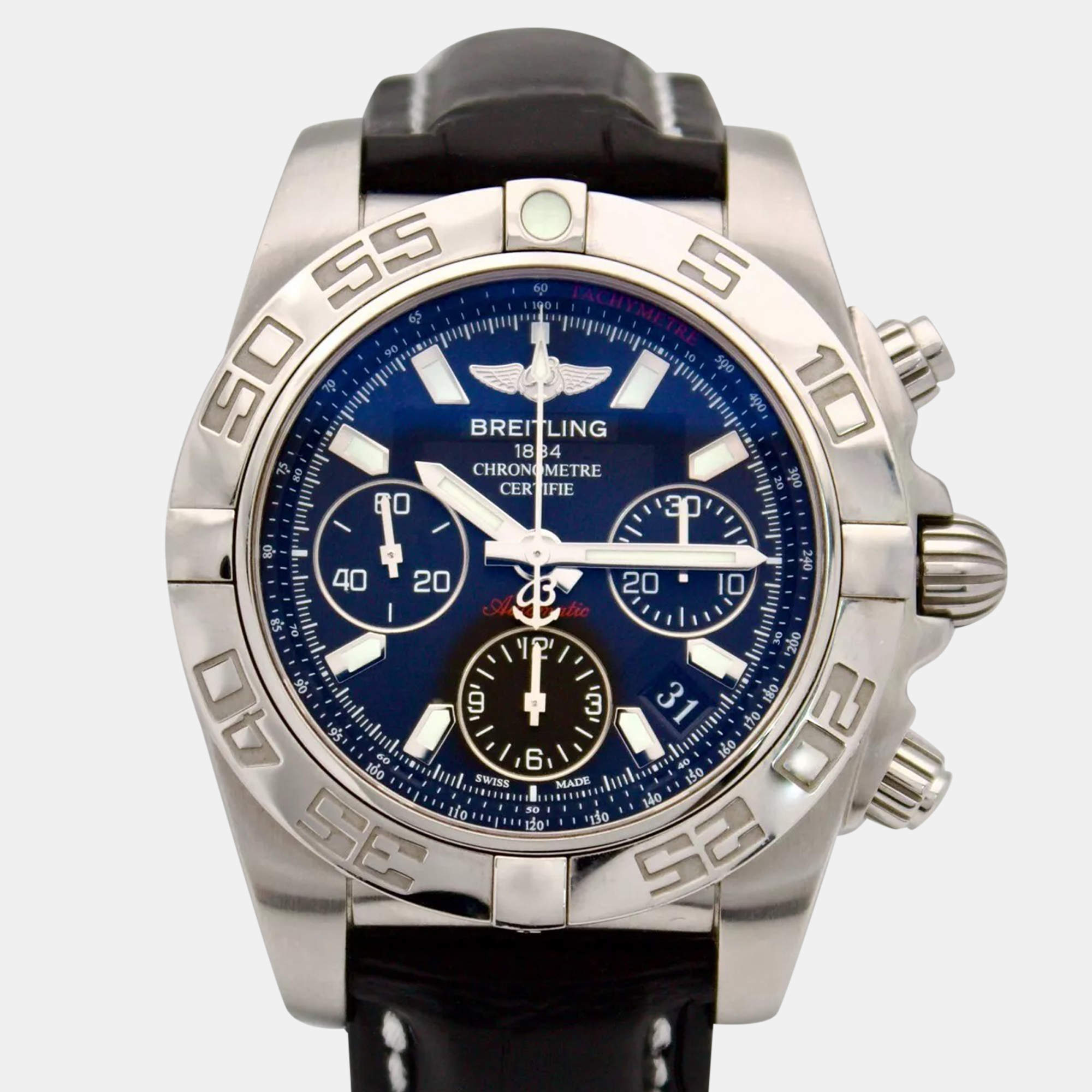 Breitling Blue Stainless Steel Chronomat AB0141 Automatic Chronograph Men's Wristwatch 41 mm