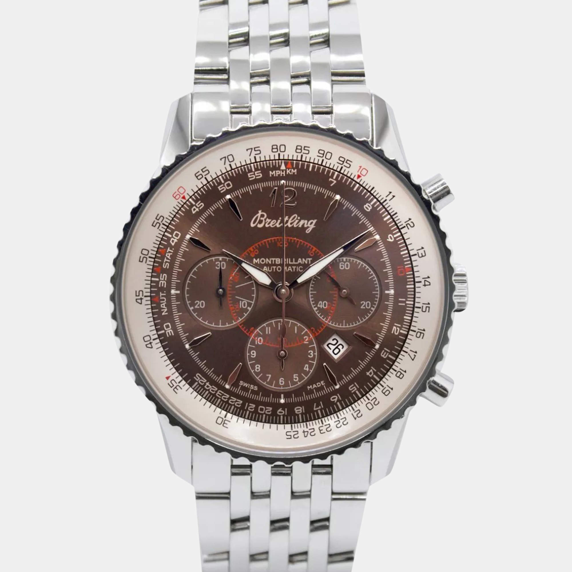 Breitling Brown Stainless Steel Montbrillant A41370 Automatic Men's Wristwatch 38 mm