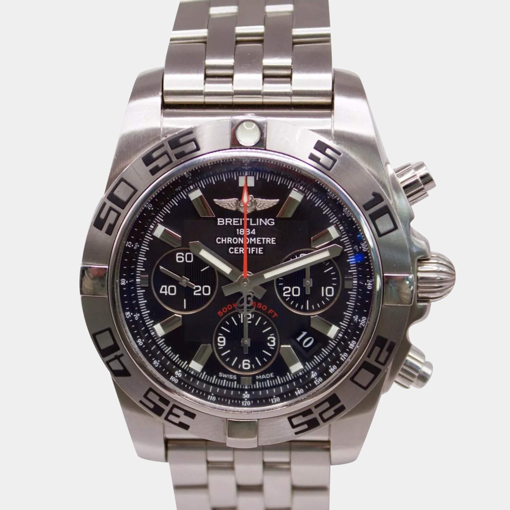 Breitling Black Stainless Steel Chronometre Automatic Chronograph Men's Wristwatch 44 mm