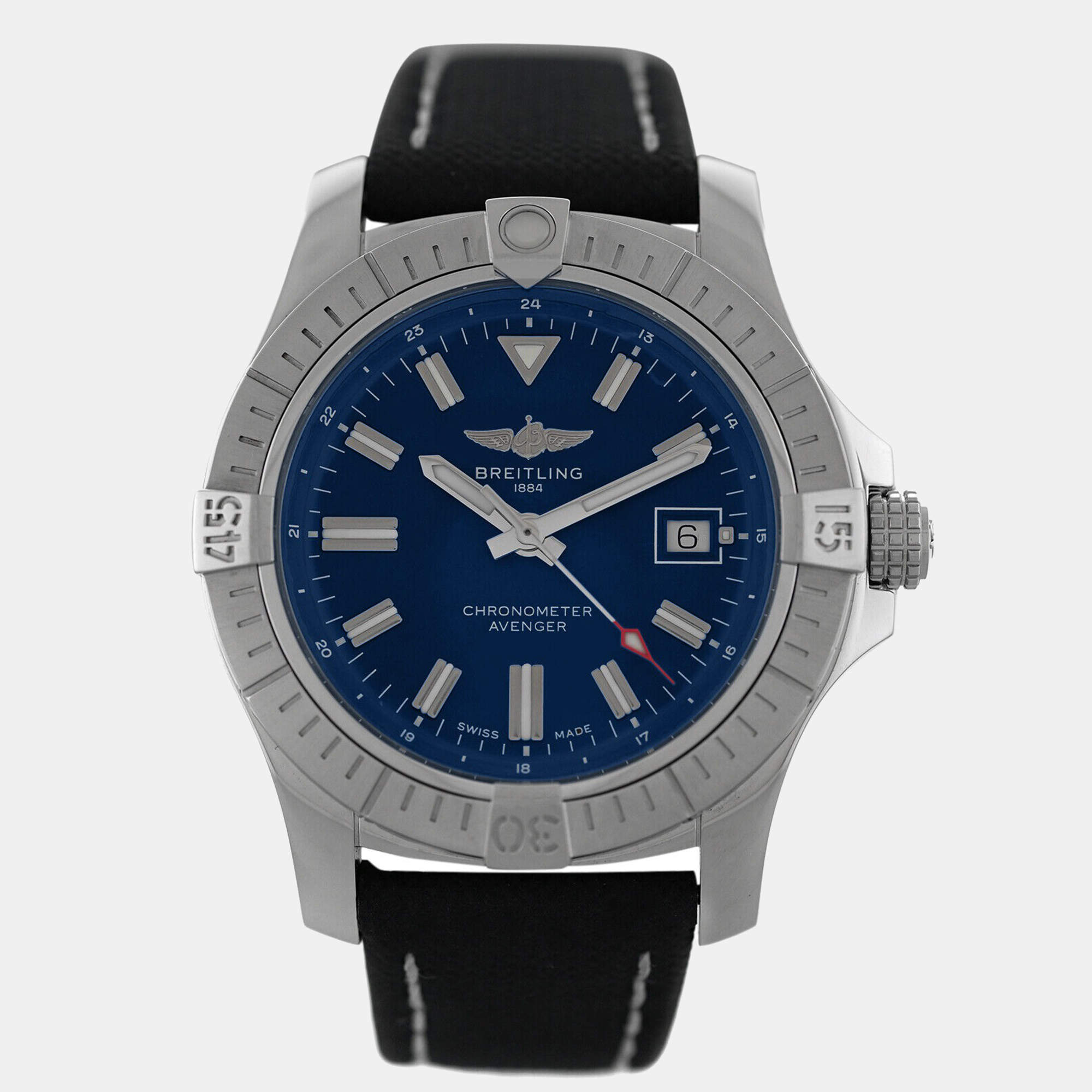 Breitling Blue Stainless Steel Avenger A17318 Automatic Men's Wristwatch 43 mm