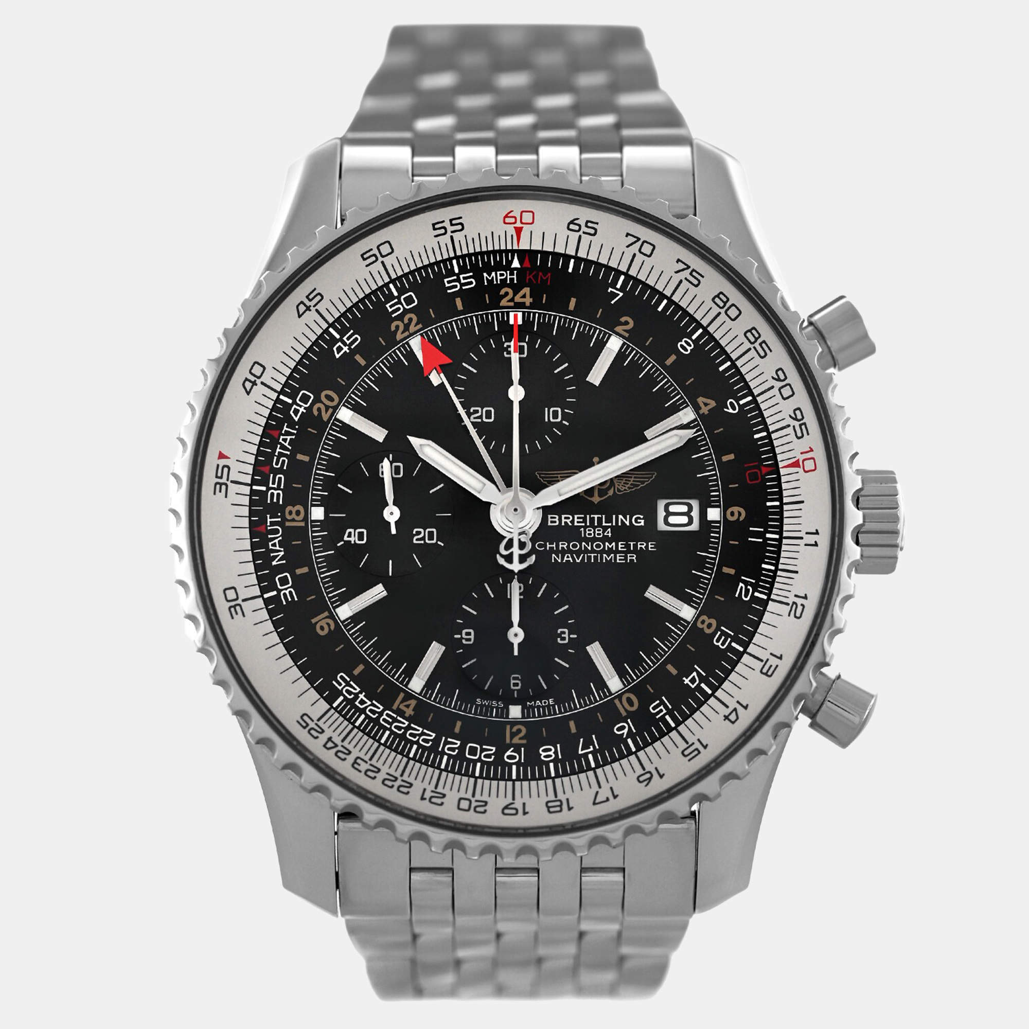 Breitling Black Stainless Steel Navitimer A24322 Automatic Men's Wristwatch 46 mm