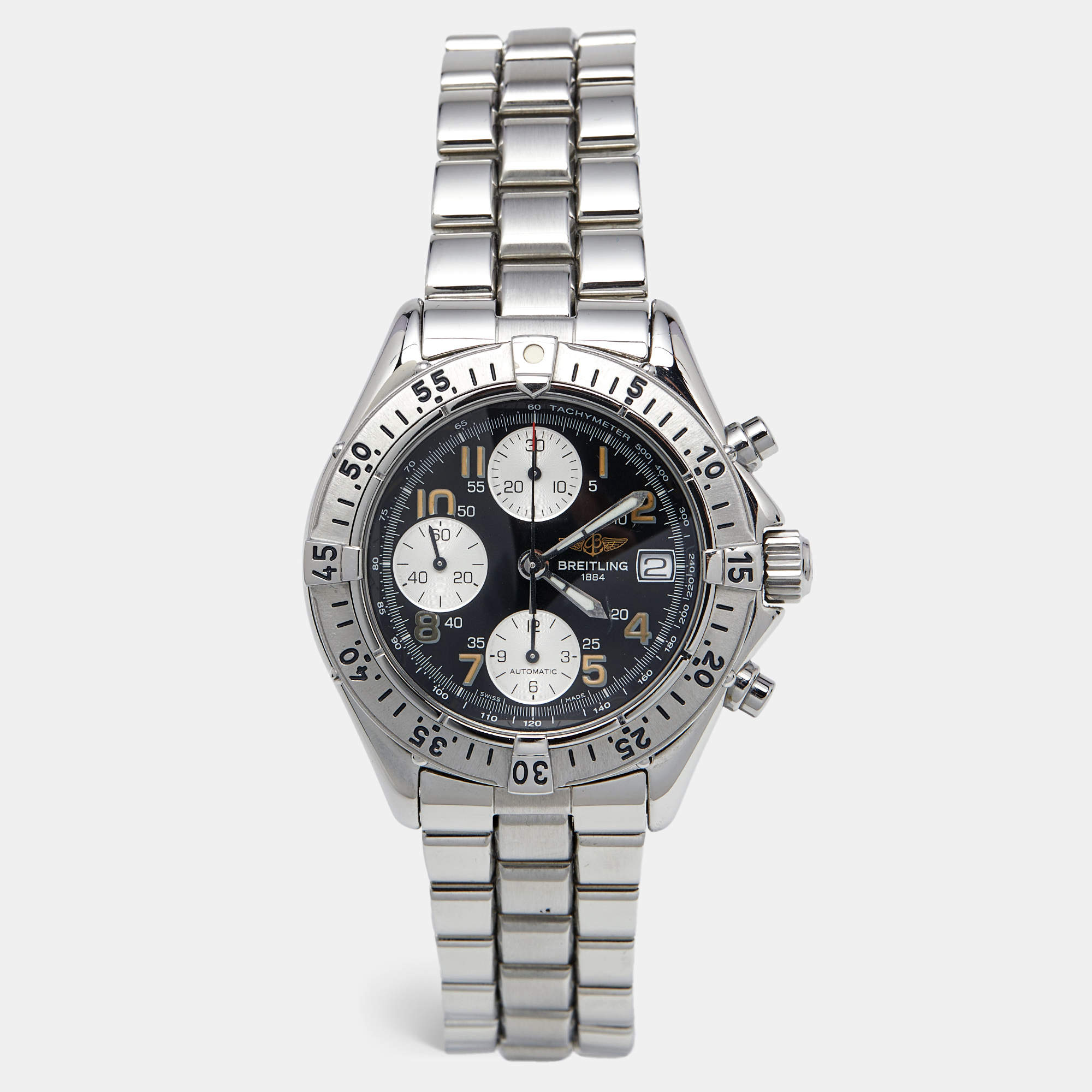 Pre Owned Breitling Black Stainless Steel Colt Chronograph Automatic A13035.1 Men's Wristwatch 42 mm