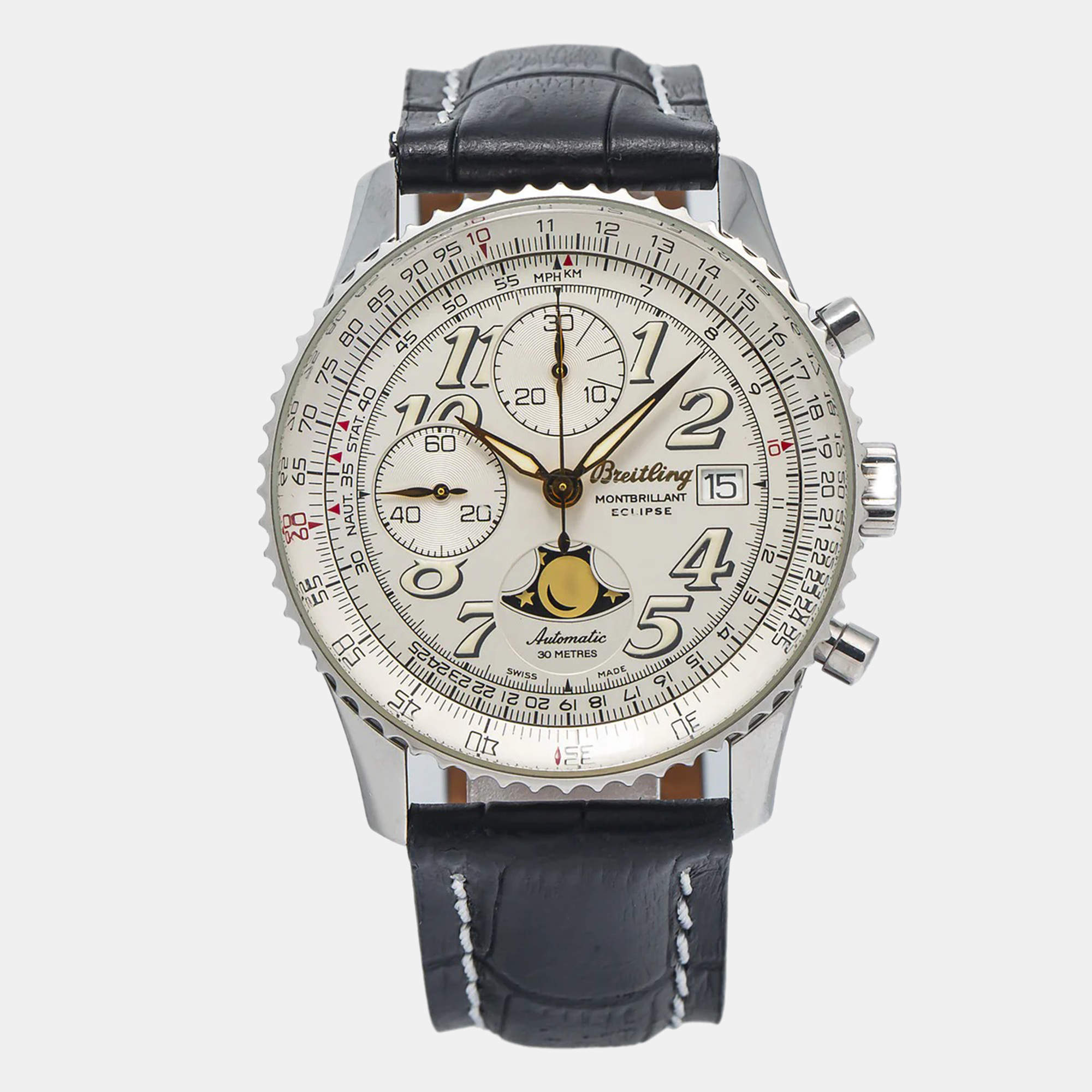 Breitling Montbrillant A43030 White Dial Stainless Steel Automatic Men's Wristwatch 41 mm