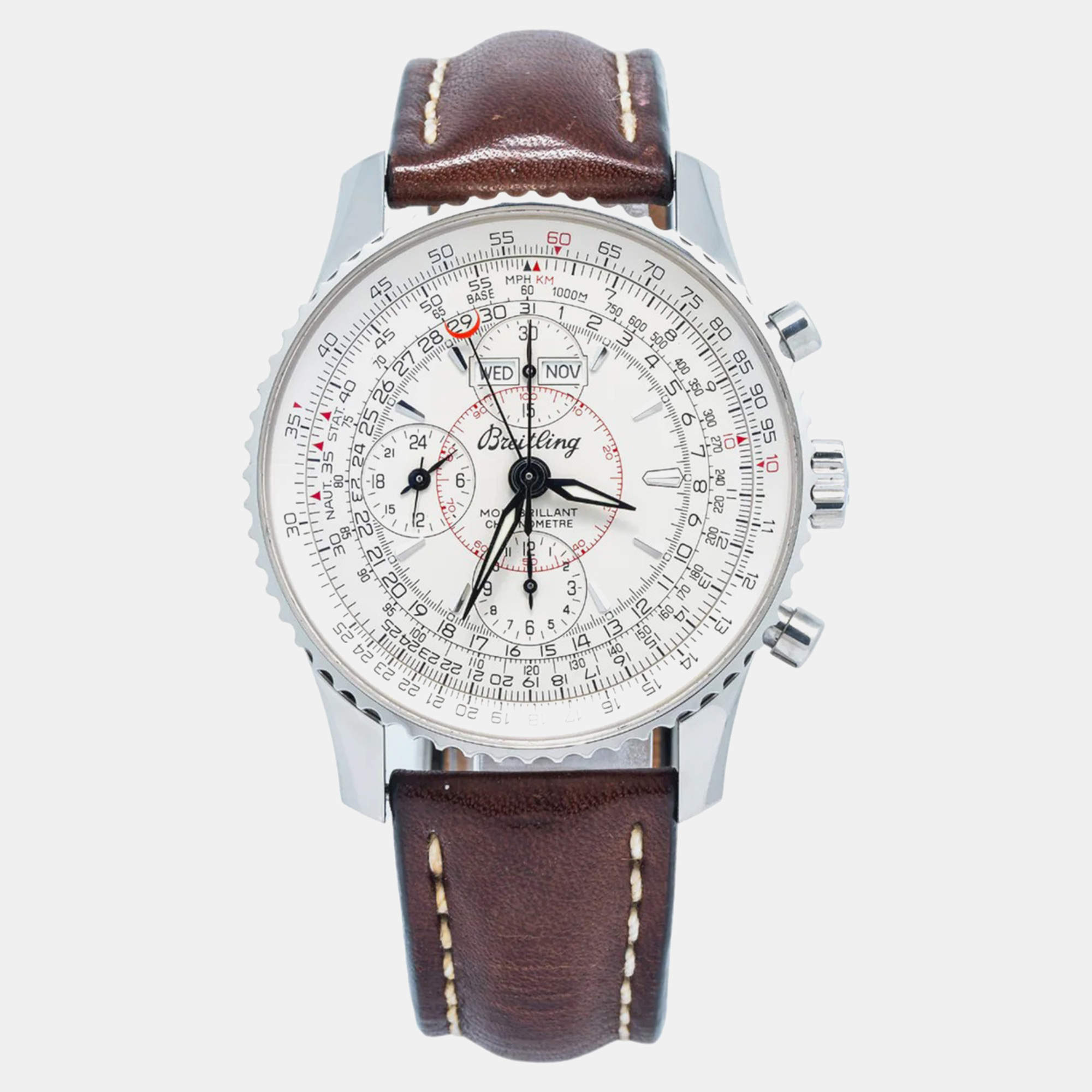 Breitling White Stainless Steel Montbrillant A21330 Automatic Men's Wristwatch 43mm
