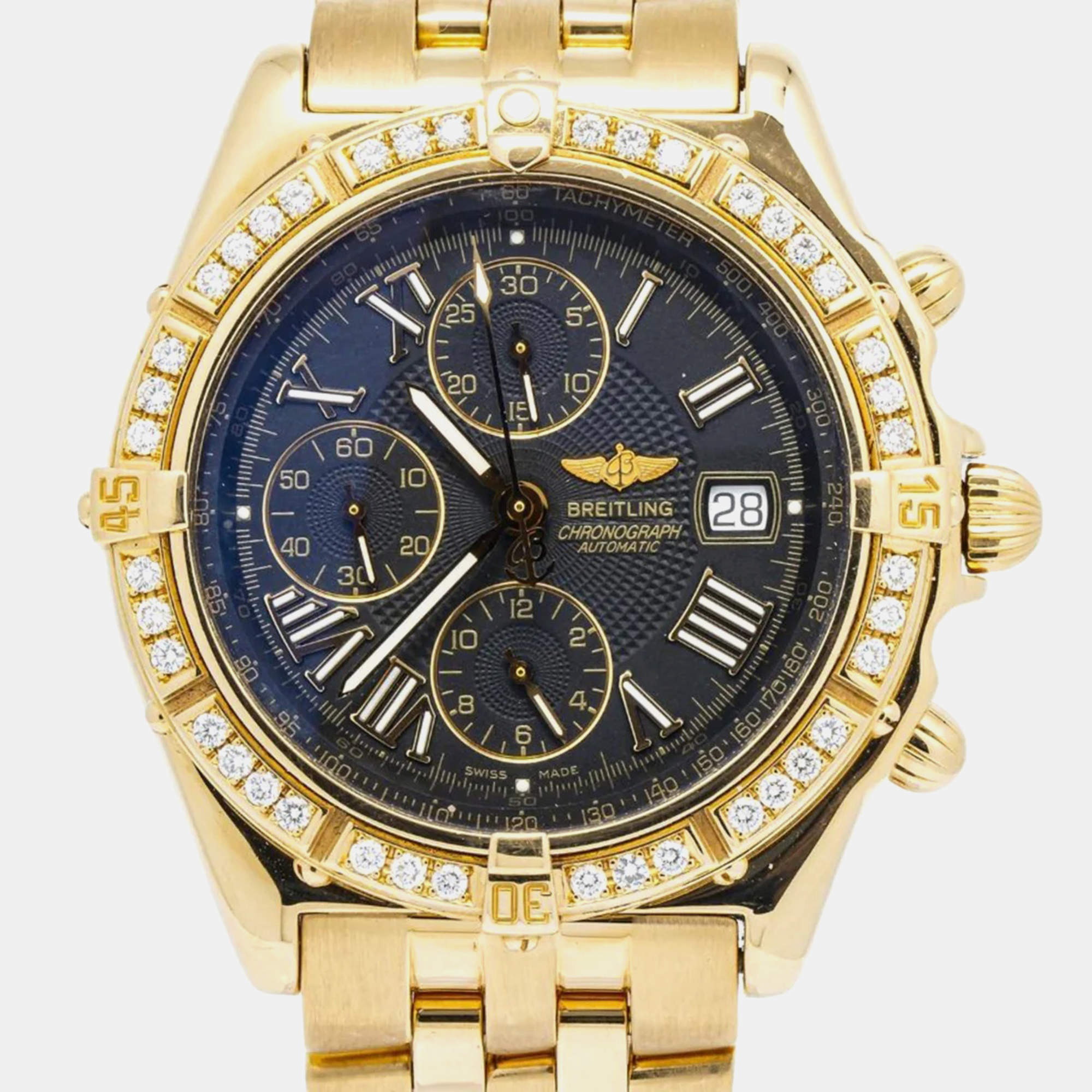 Breitling Crosswind K13055 Automatic Black 18K Yellow Gold Men's Wristwatch 41mm
