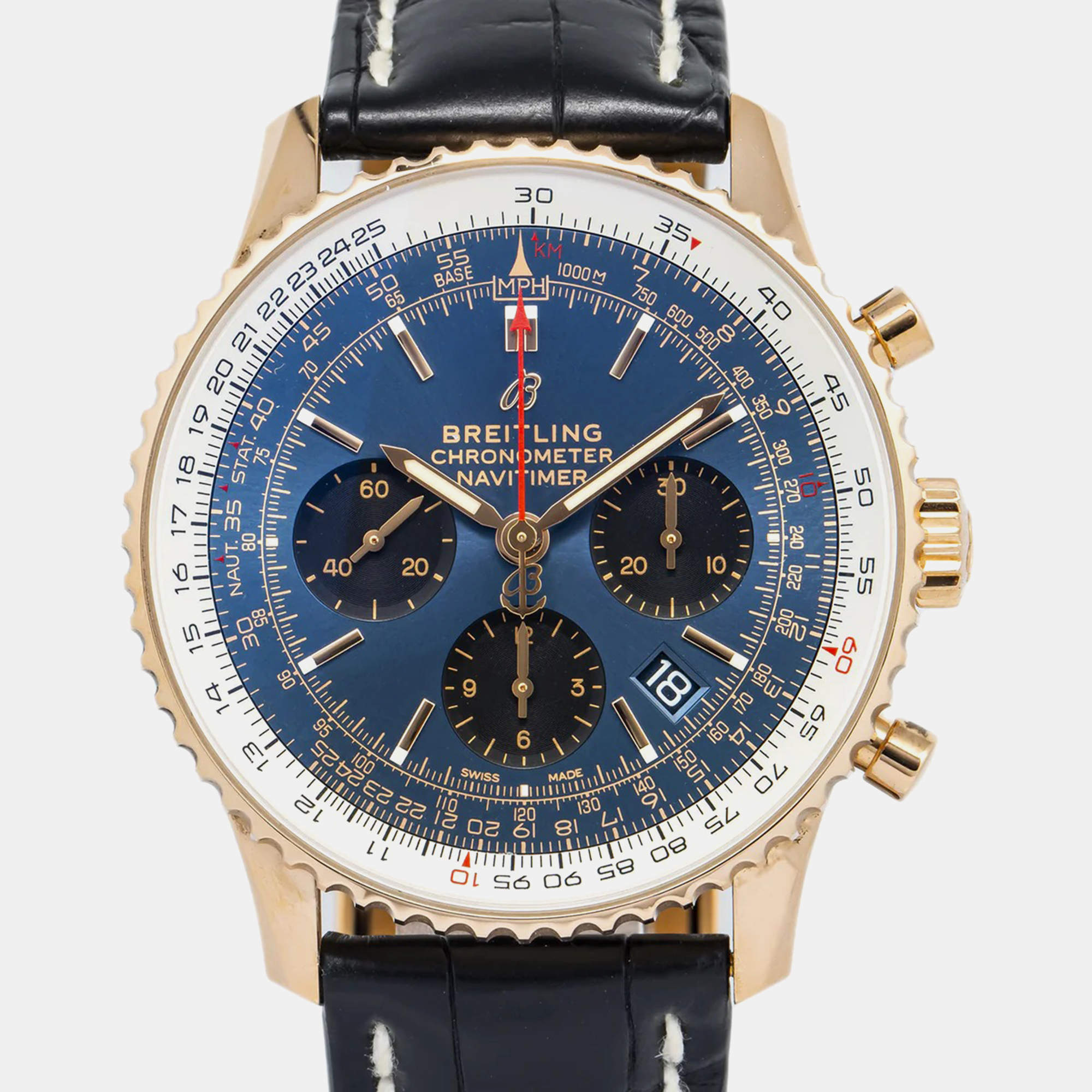 Breitling Navitimer RB0121211C1P2 Automatic Blue 18K Rose Gold Men's Wristwatch 43mm