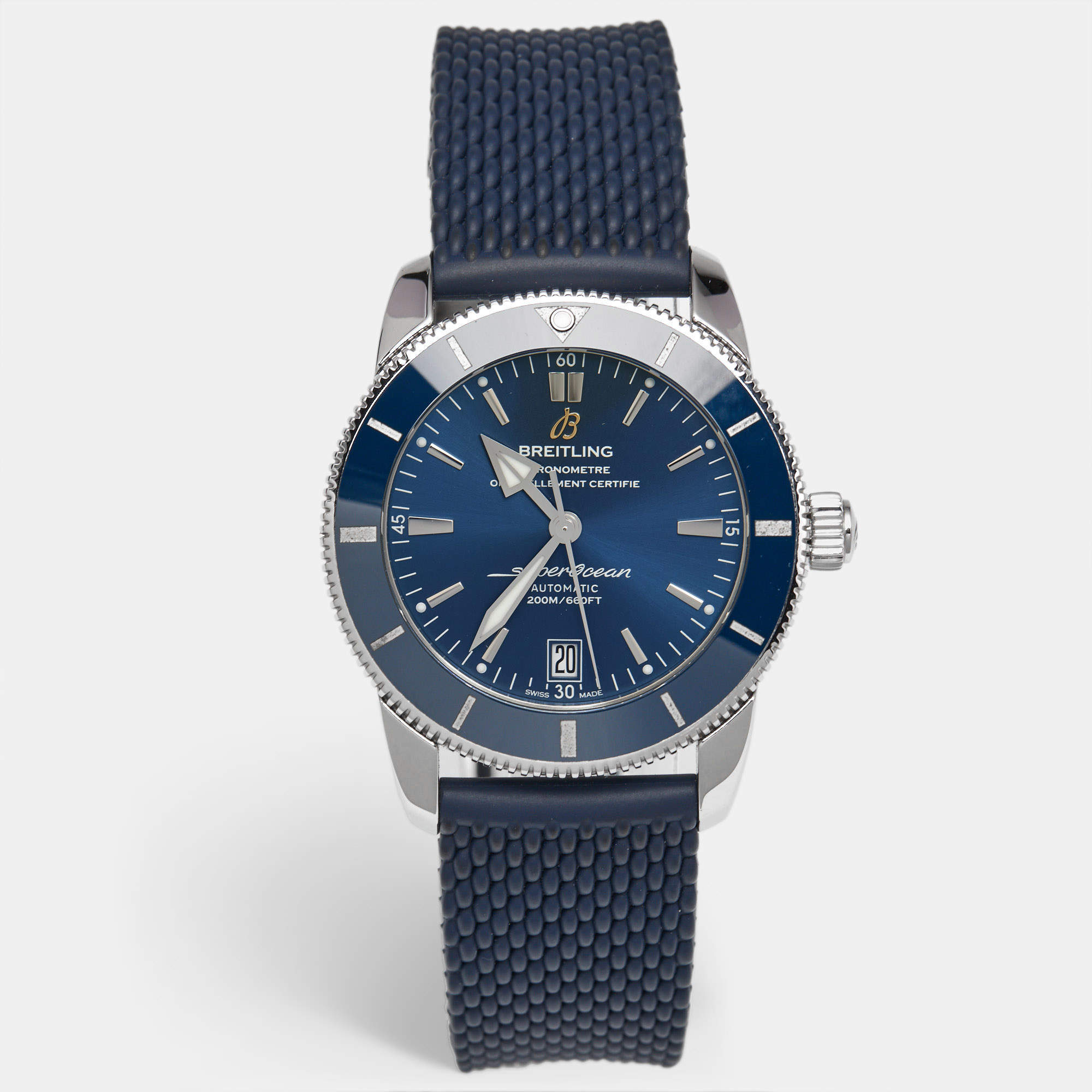 Pre Owned Breitling Blue Stainless Steel Rubber Superocean Heritage II AB201016/C960 Men's Wristwatch 42 mm