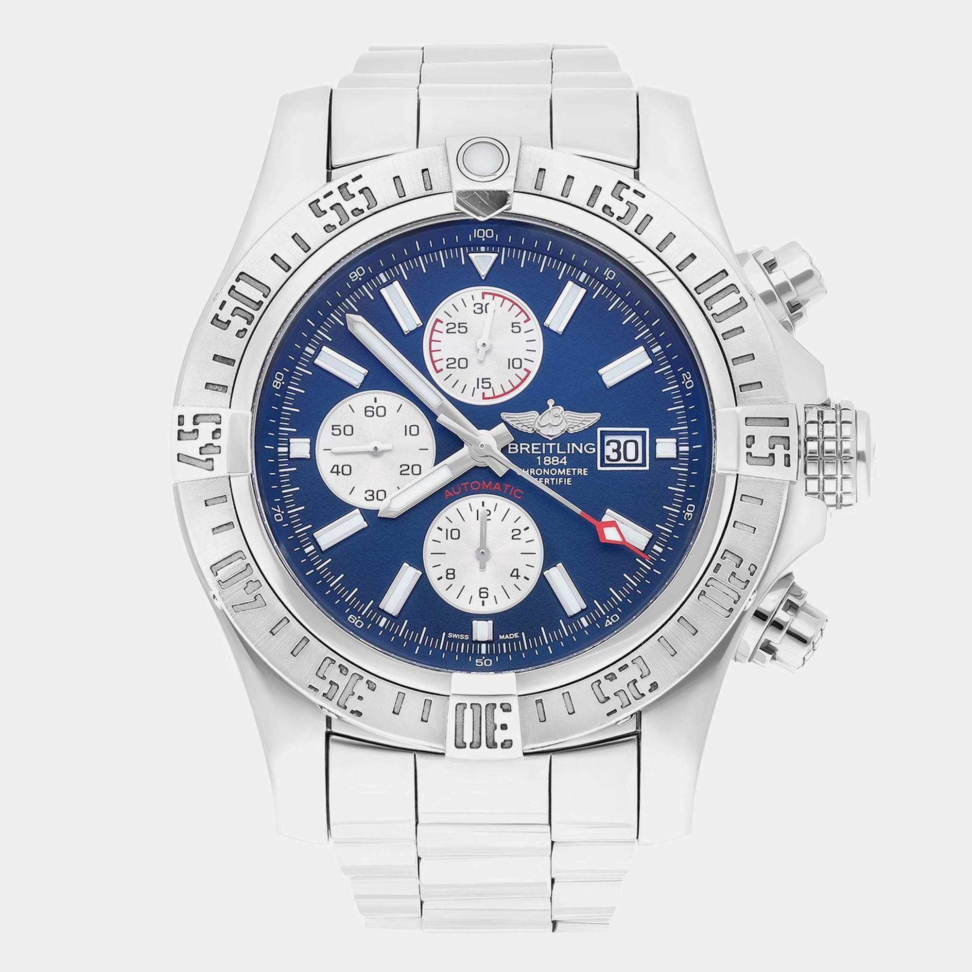 Pre Owned Breitling Super Avenger II A13371111C1A1 Automatic Blue Stainless Steel Men's Wristwatch 48 mm