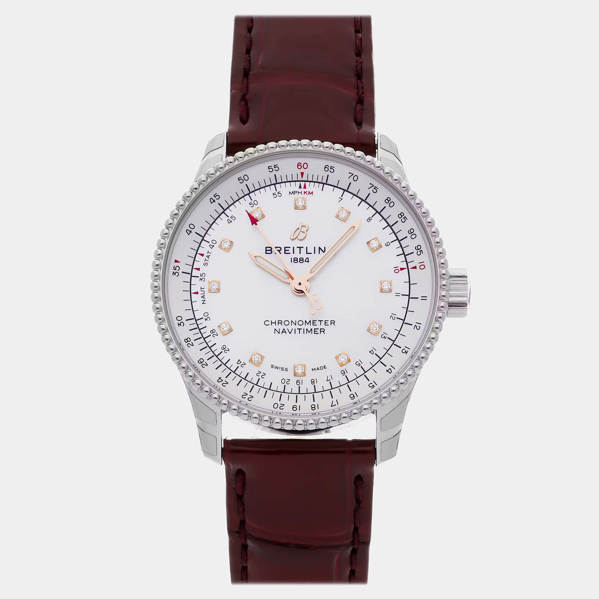 Pre Owned Breitling Navitimer A17395211A1P1 Automatic White Stainless Steel Women’s Wristwatch 35mm