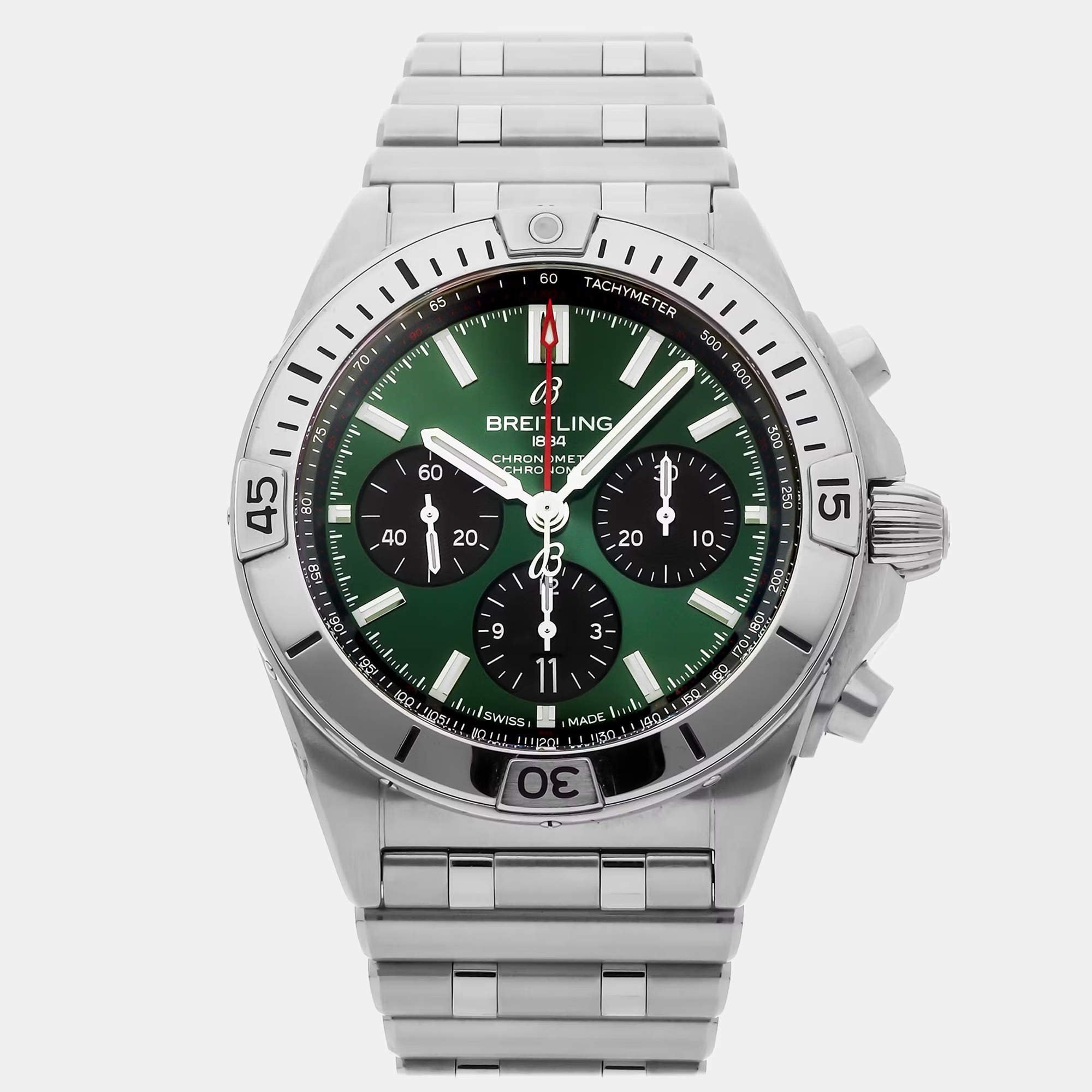 Pre Owned Breitling Chronomat B01 AB0134101L1A1 Automatic Green Stainless Steel Men’s Wristwatch 42mm