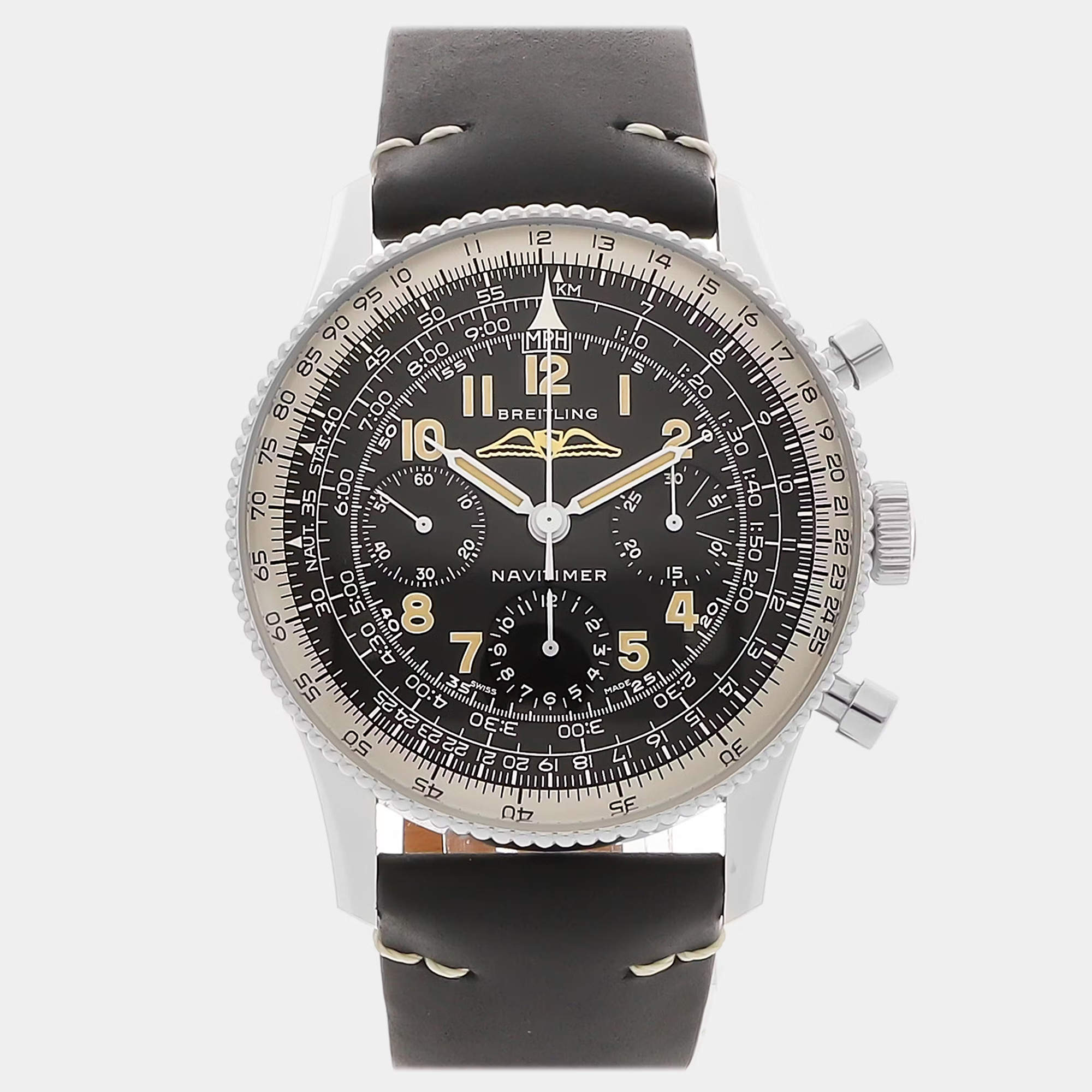 Pre Owned Breitling Navitimer Ref. 806 1959 Re-Edition AB0910371B1X1 Manual Winding Black Stainless Steel Men’s Wristwatch 41mm