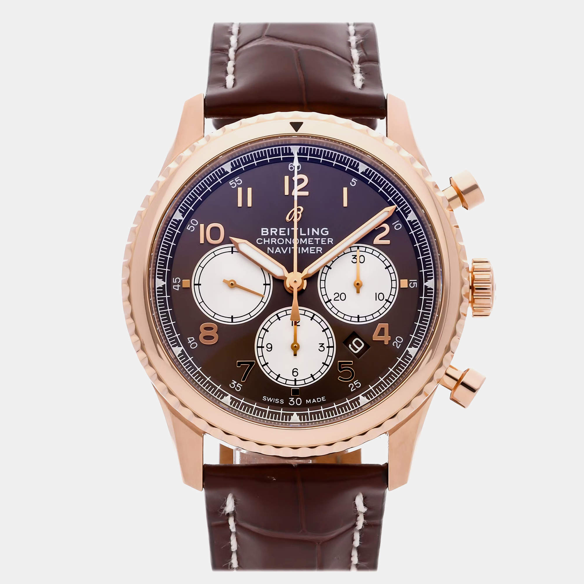 Pre Owned Breitling Navitimer Aviator 8 B01 Chronograph RB0117131Q1P1 Automatic Brown 18k Rose Gold Men’s Wristwatch 43mm