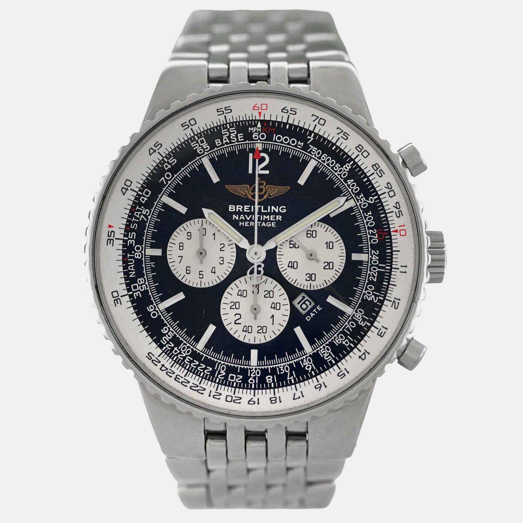 Pre Owned Breitling Navitimer A35340 Automatic Black Stainless Steel Men's Wristwatch 43 mm