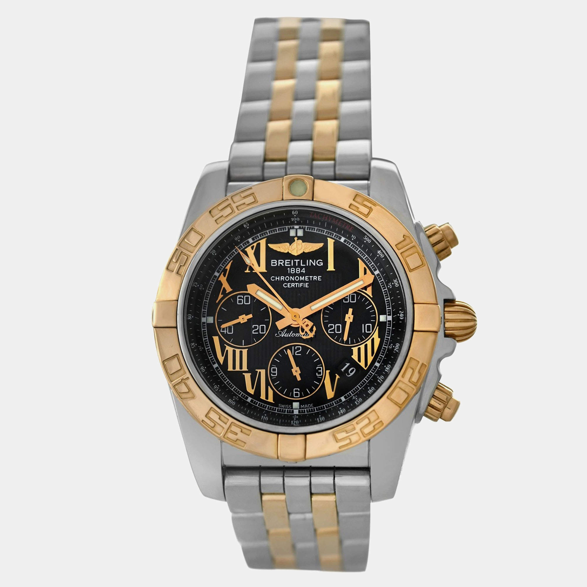 Pre Owned Breitling Chronomat CB0110 Automatic Black 18k Rose Gold Stainless Steel Men's Wristwatch 44 mm