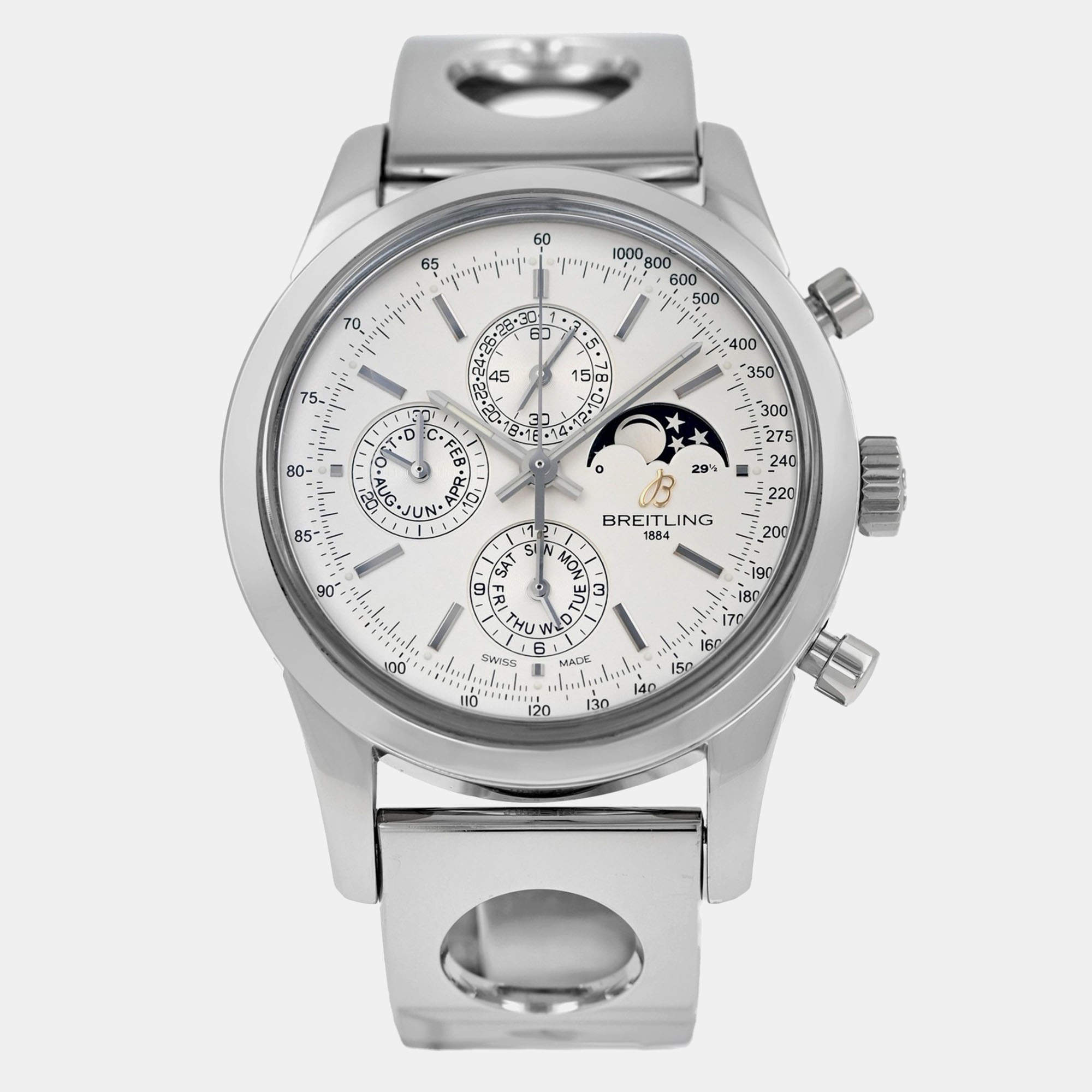 Pre Owned Breitling Transocean A19310 Automatic Silver Stainless Steel Men's Wristwatch 43 mm