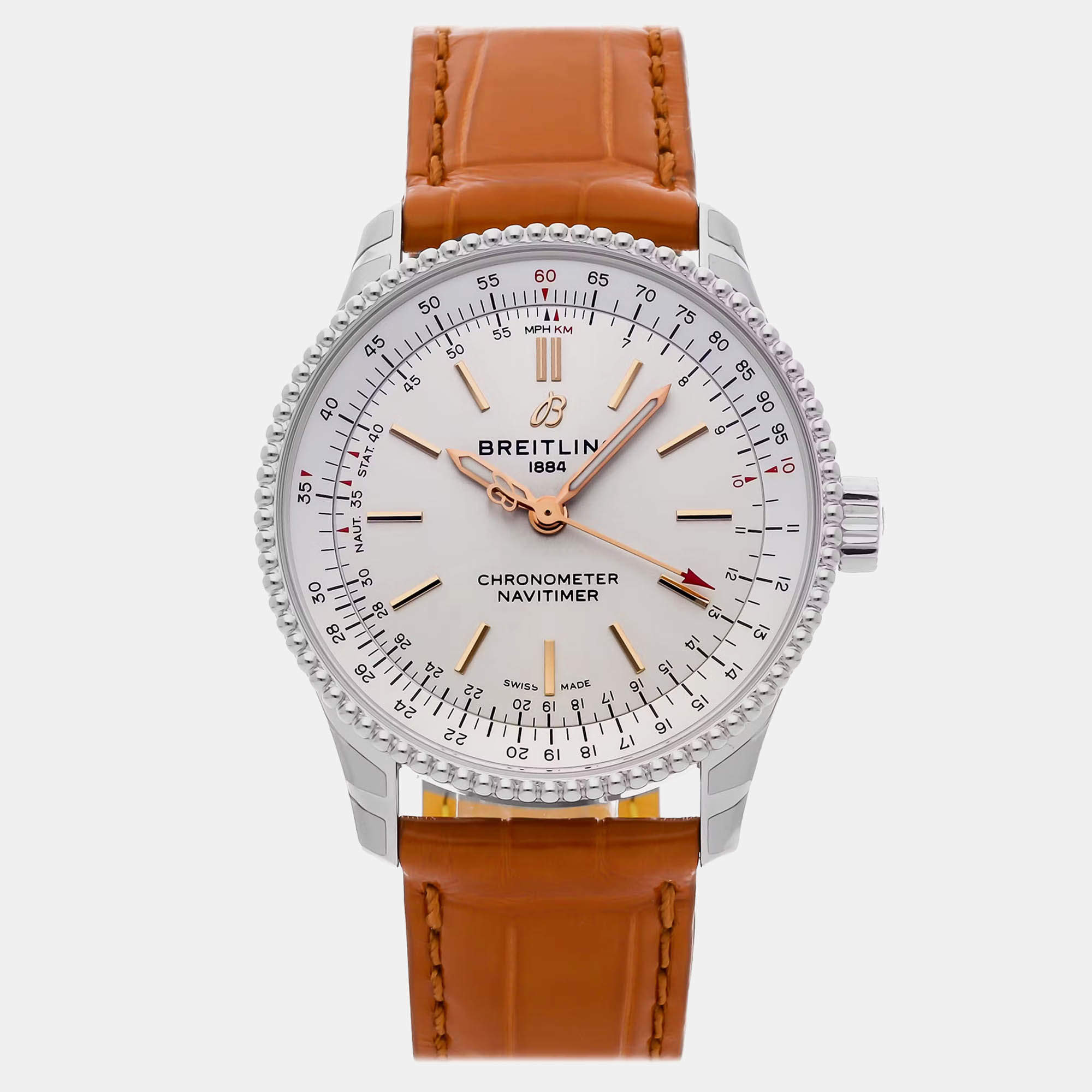 مملوكة مسبقًا ساعة يد رجالي بريتلينغ نافيتايمر ستانلس ستيل فضي أوتوماتيكية A17395F41G1P3 35 مم