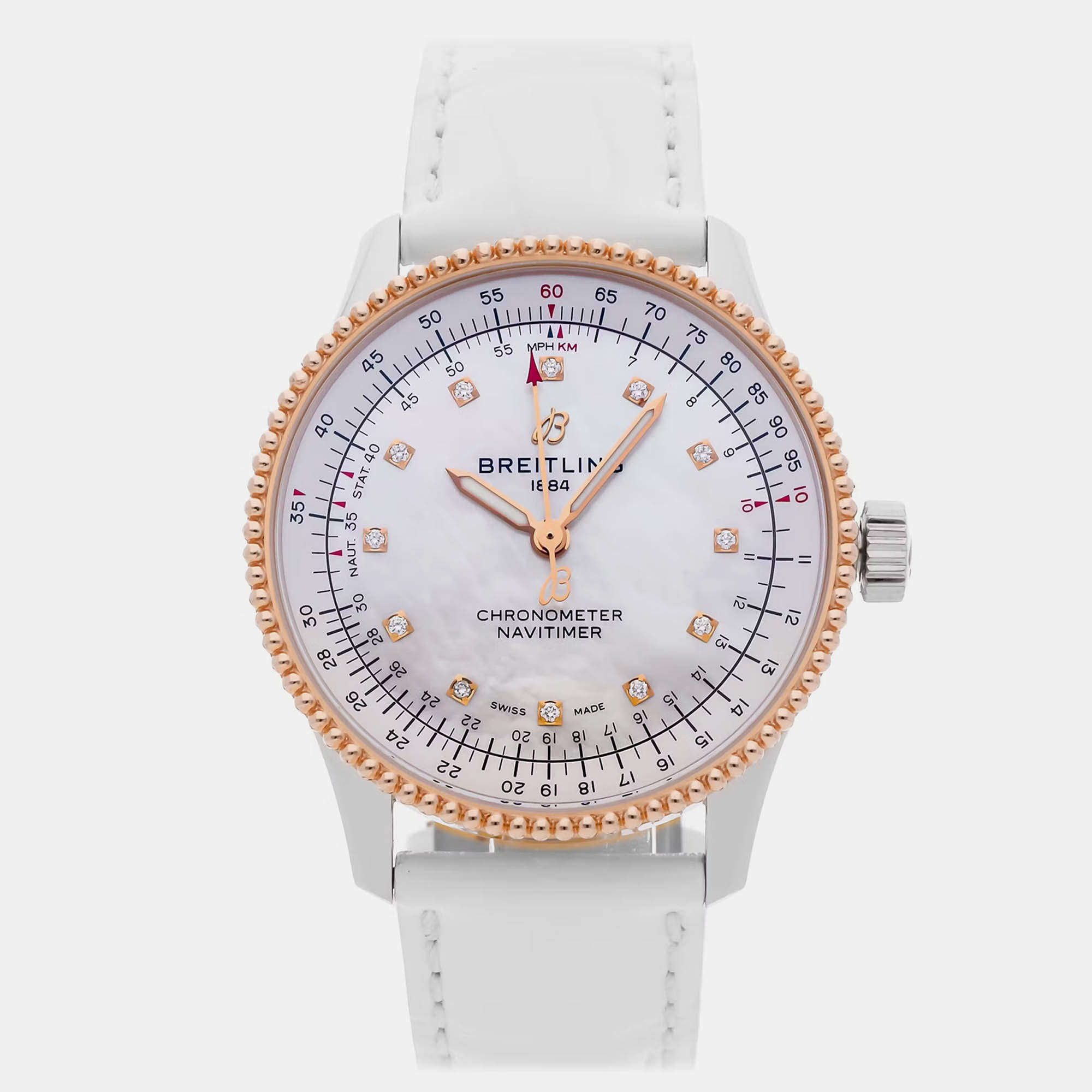Pre Owned Breitling Navitimer U17395211A1P4 Automatic MOP White 18k Rose Gold Stainless Steel Men’s Wristwatch 41 mm