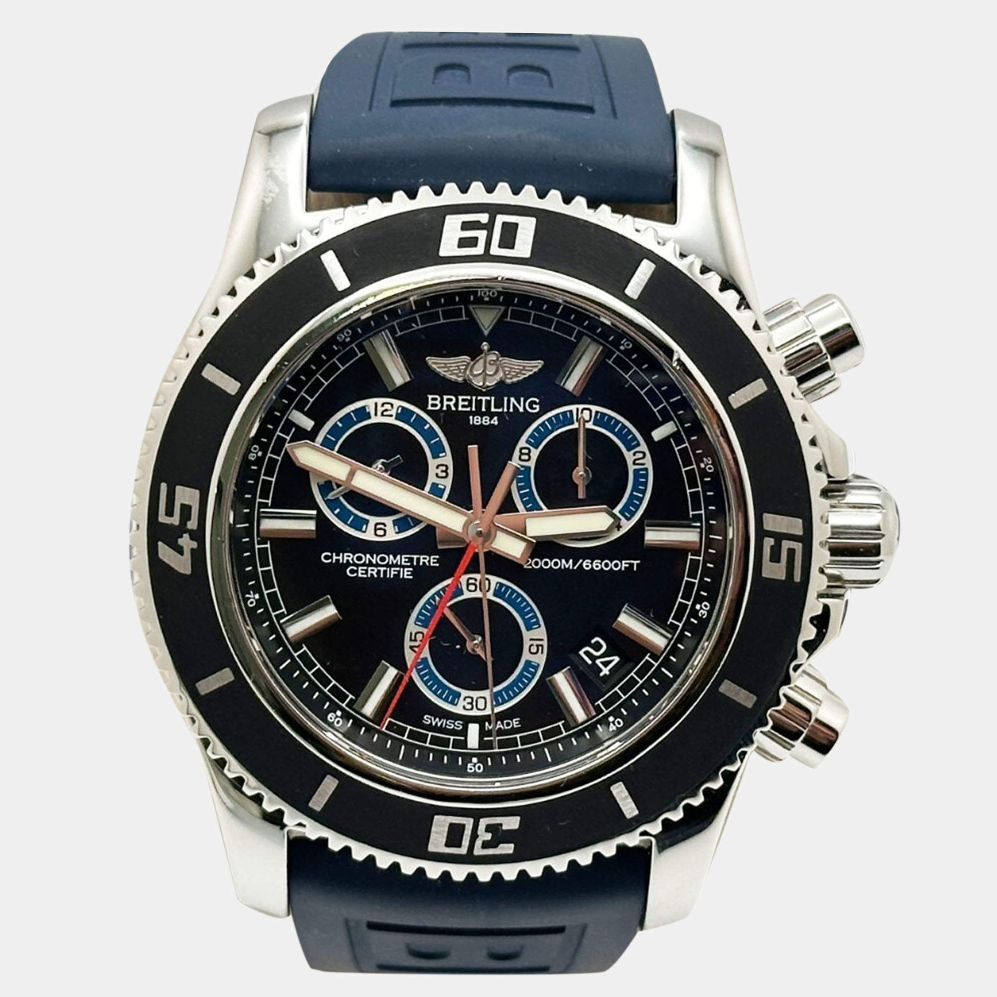 Pre Owned Breitling Superocean Chronograph M2000 A73310 Quartz Black Stainless Steel Men's Wristwatch 46 mm
