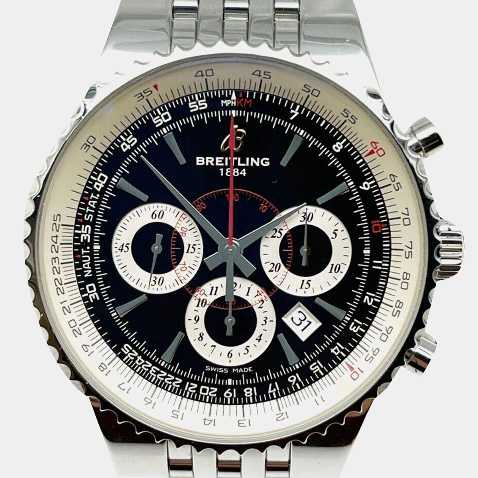 Pre Owned Breitling Montbrillant A23351 Automatic Black Stainless Steel Men's Wristwatch 47 mm