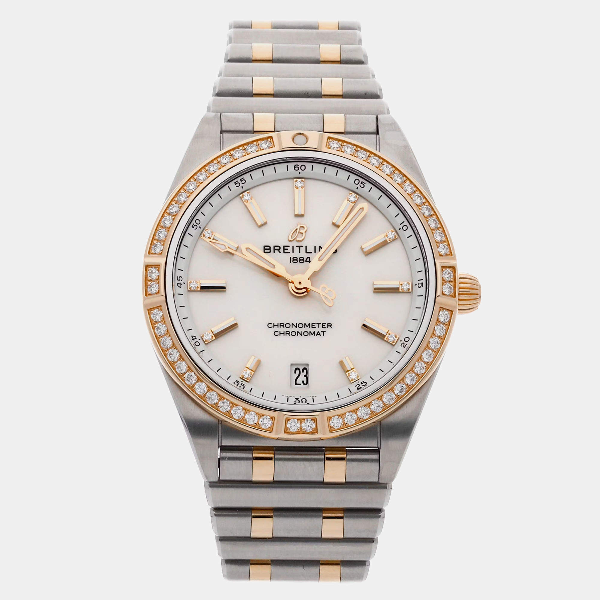 Pre Owned Pre-Owned Breitling Chronomat U10380591A1U1 Silver Automatic 18k Rose Gold Stainless Steel Men's Wristwatch 36 mm