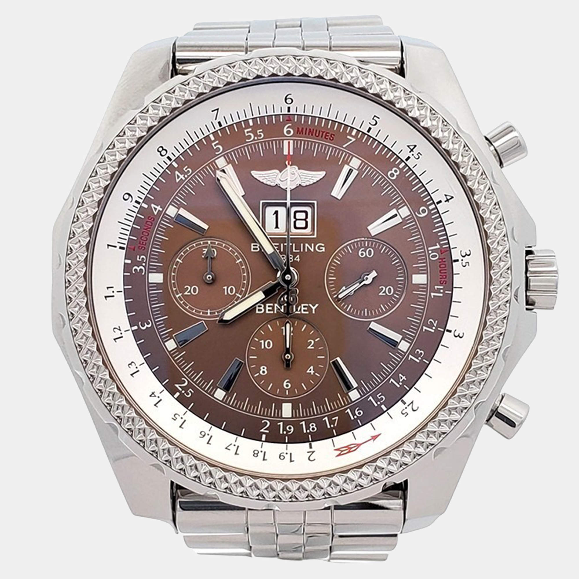 Pre Owned Breitling Bentley A44362 Automatic Brown Stainless Steel Men's Wristwatch 49 mm