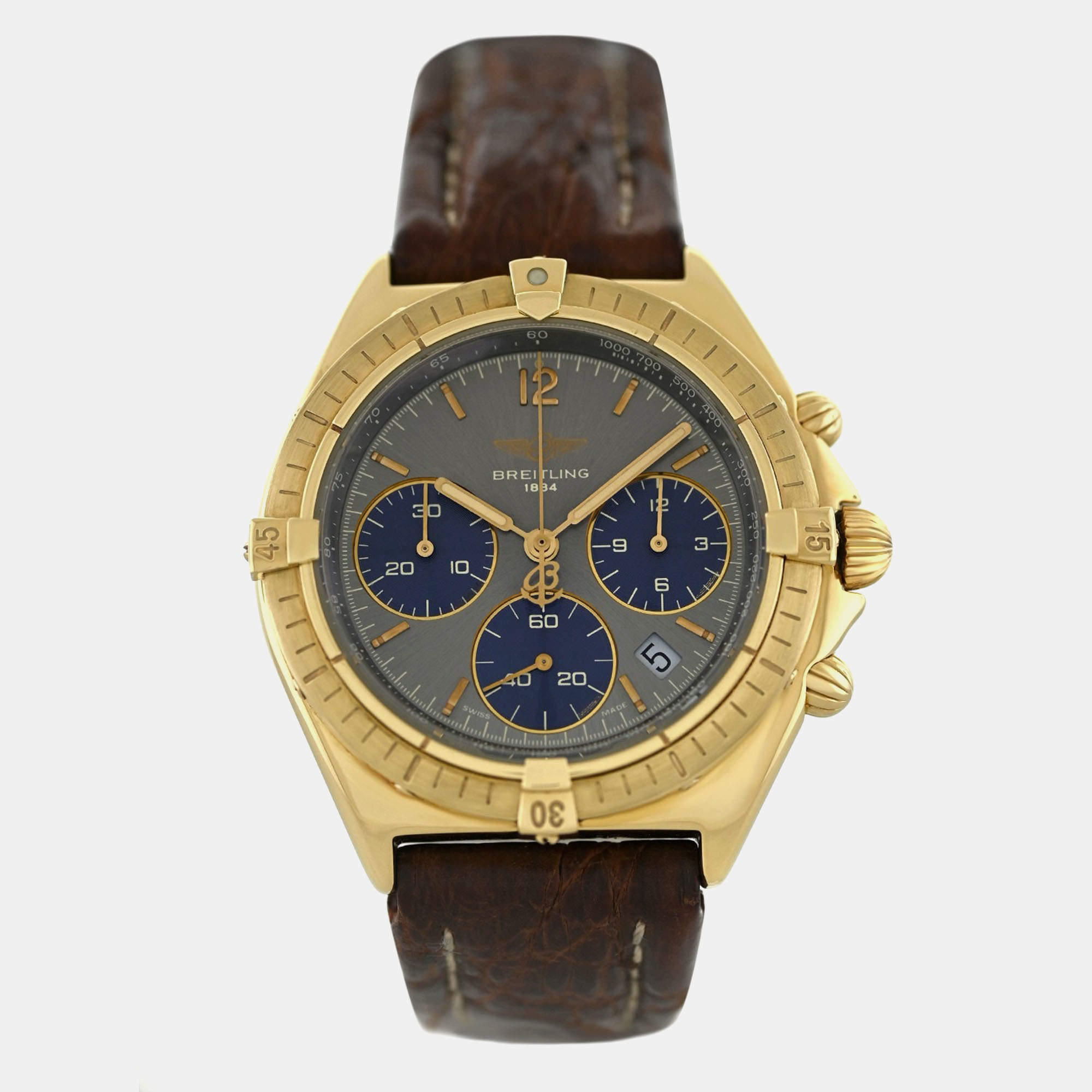 Pre Owned Breitling Chrono Sextant K55045 Quartz Grey 18k Yellow Gold Midsize Men's Wristwatch 36 mm