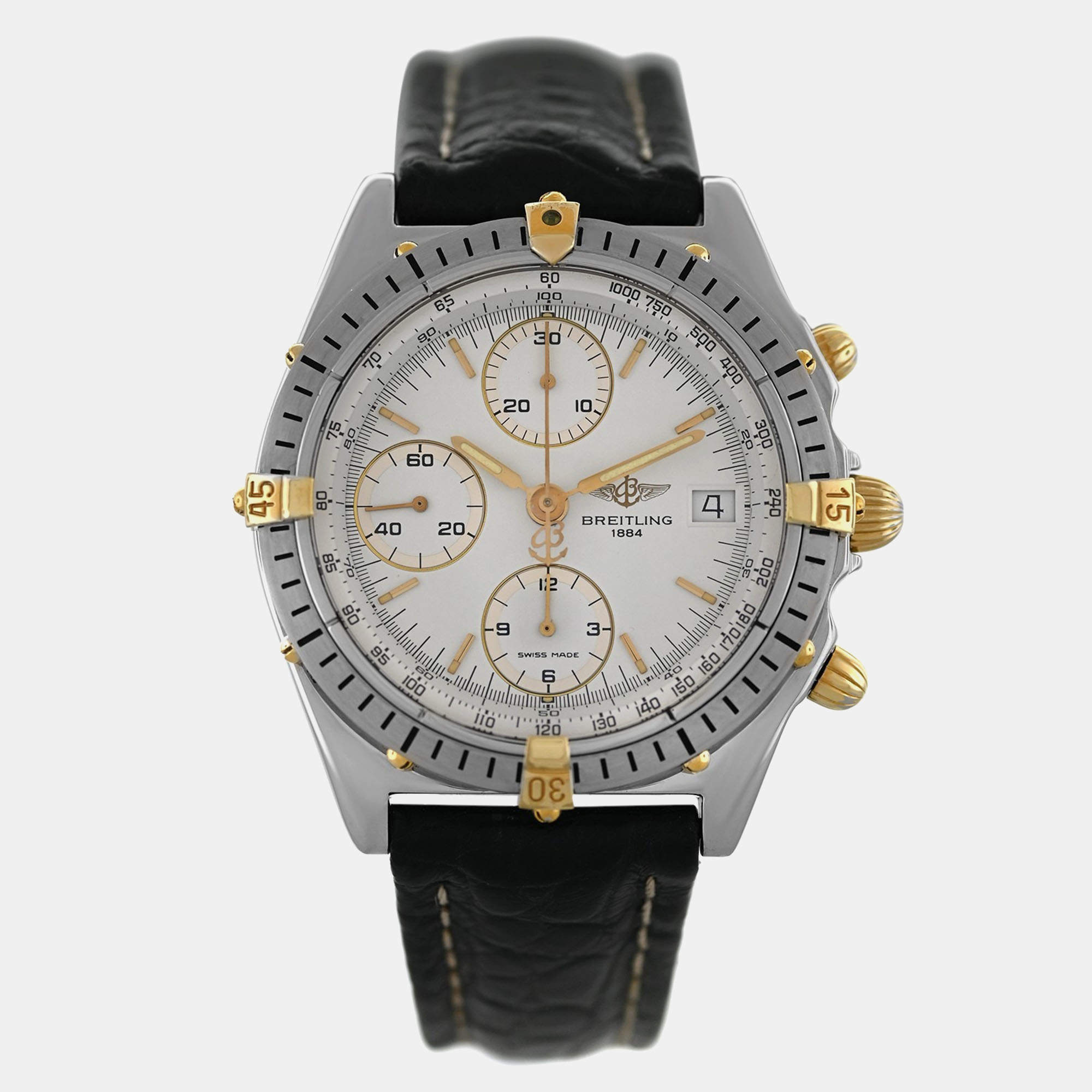 Pre Owned Breitling Chronomat B13048 Automatic White 18k Yellow Gold Stainless Steel Men's Wristwatch 40 mm