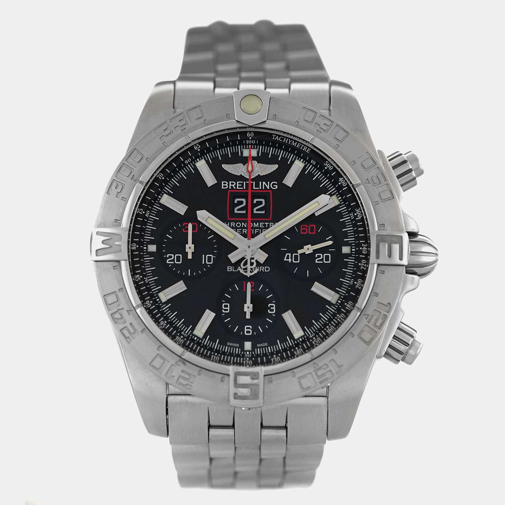 Pre Owned Breitling Chronomat Blackbird A44360 Automatic Black Stainless Steel Men's Wristwatch 44 mm