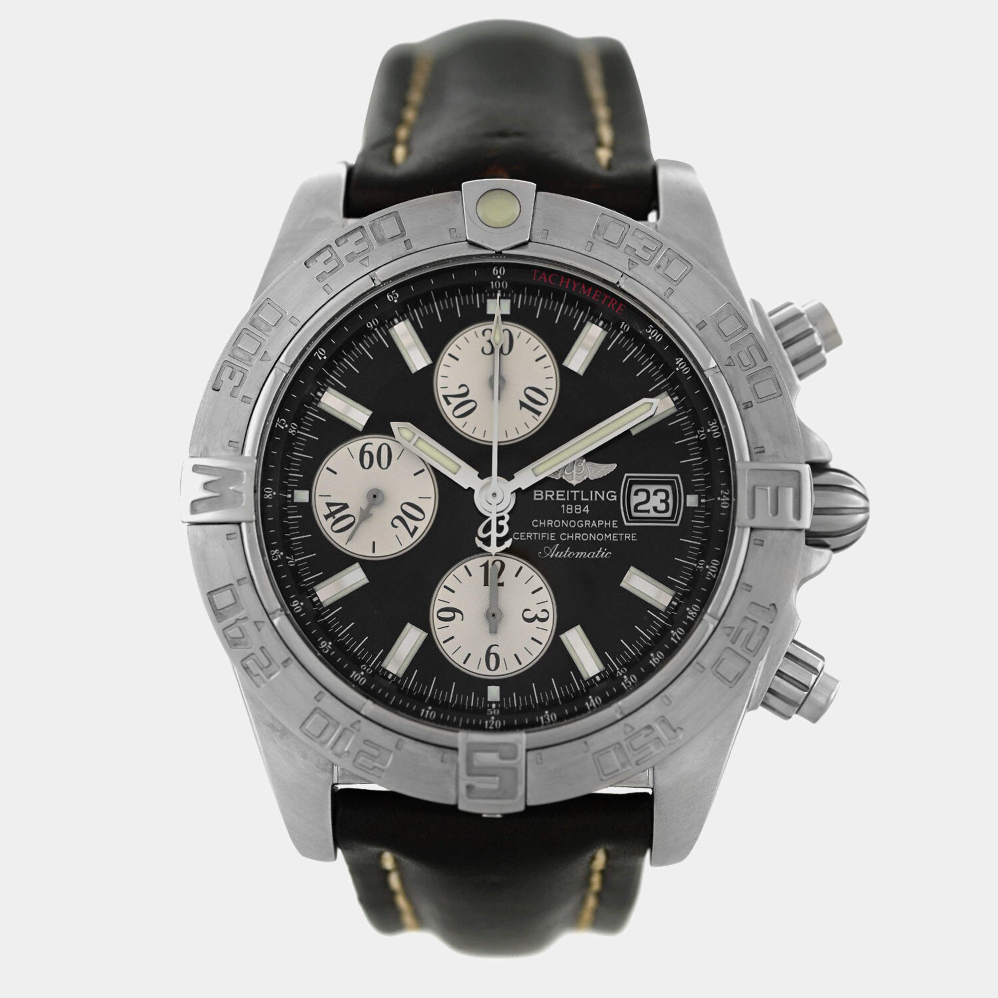 Pre Owned Breitling Galactic A13364 Automatic Black Stainless Steel Men's Wristwatch 44 mm